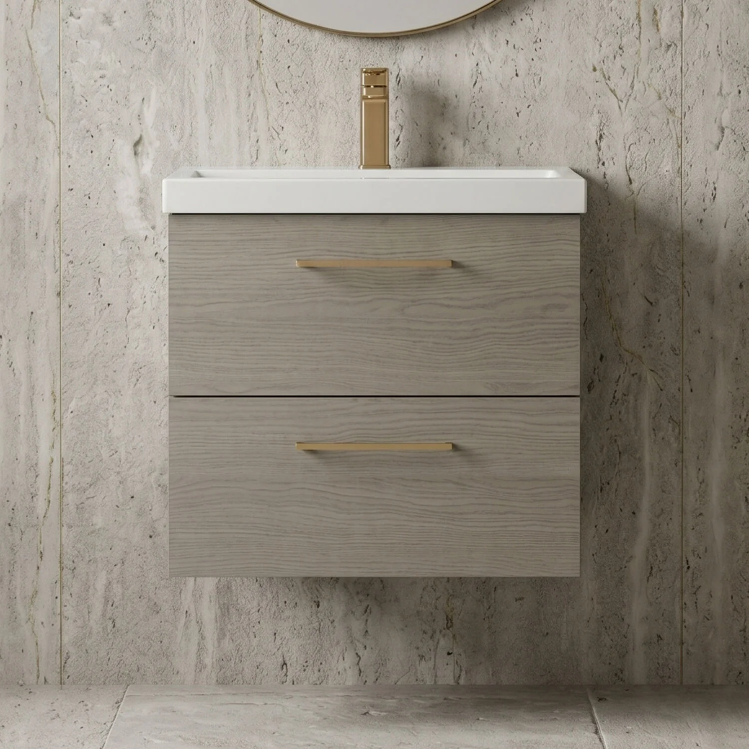 Bramshall Wall Hung 2 Drawer Vanity Unit with Mid-Edge Ceramic Basin - Choice of Colour, Handle Finish and Size - Image 34