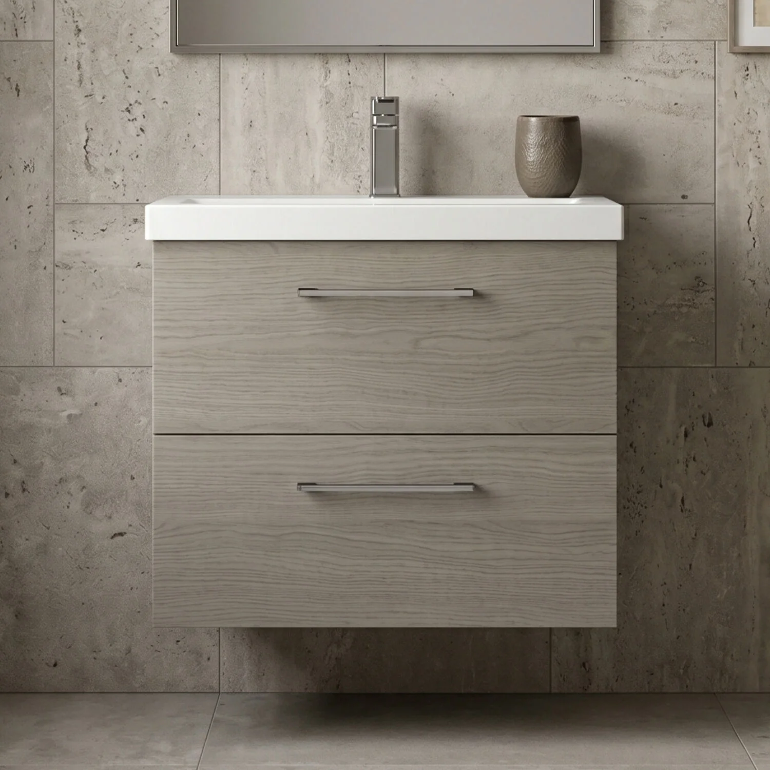 Bramshall Wall Hung 2 Drawer Vanity Unit with Mid-Edge Ceramic Basin - Choice of Colour, Handle Finish and Size - Image 35