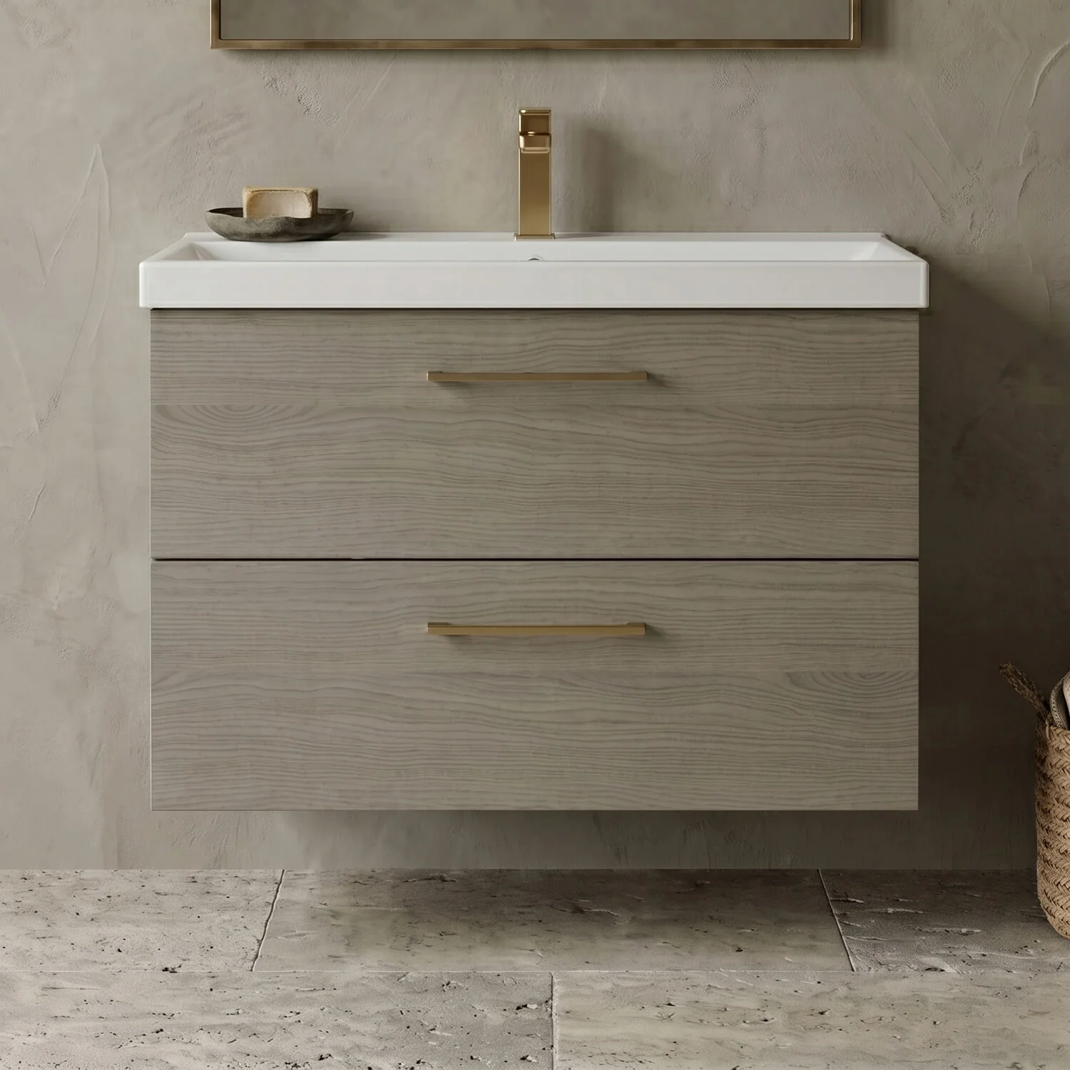 Bramshall Wall Hung 2 Drawer Vanity Unit with Mid-Edge Ceramic Basin - Choice of Colour, Handle Finish and Size - Image 37