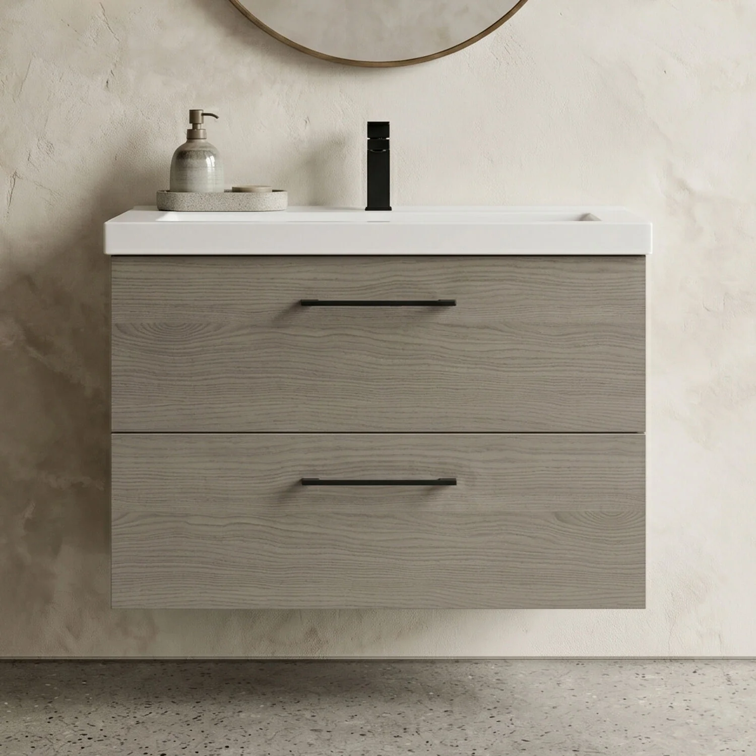 Bramshall Wall Hung 2 Drawer Vanity Unit with Mid-Edge Ceramic Basin - Choice of Colour, Handle Finish and Size - Image 38