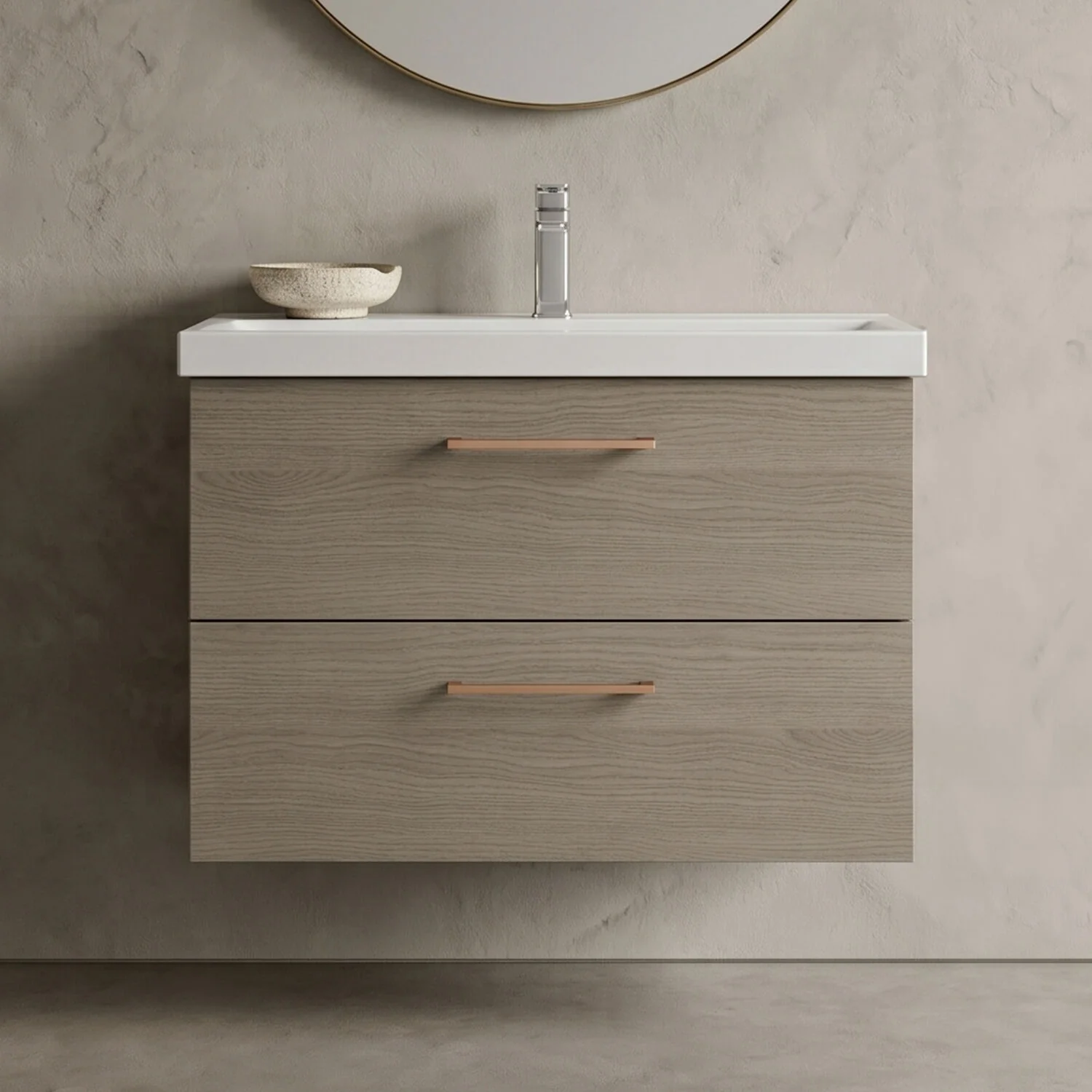 Bramshall Wall Hung 2 Drawer Vanity Unit with Mid-Edge Ceramic Basin - Choice of Colour, Handle Finish and Size - Image 39