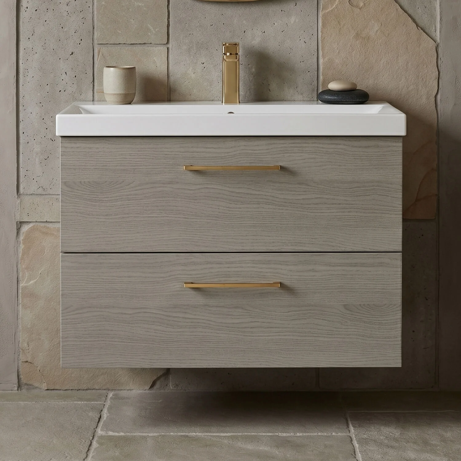 Bramshall Wall Hung 2 Drawer Vanity Unit with Mid-Edge Ceramic Basin - Choice of Colour, Handle Finish and Size - Image 40