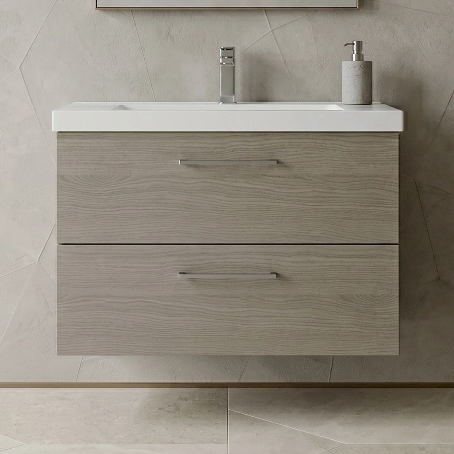 Bramshall Wall Hung 2 Drawer Vanity Unit with Mid-Edge Ceramic Basin - Choice of Colour, Handle Finish and Size - Image 41