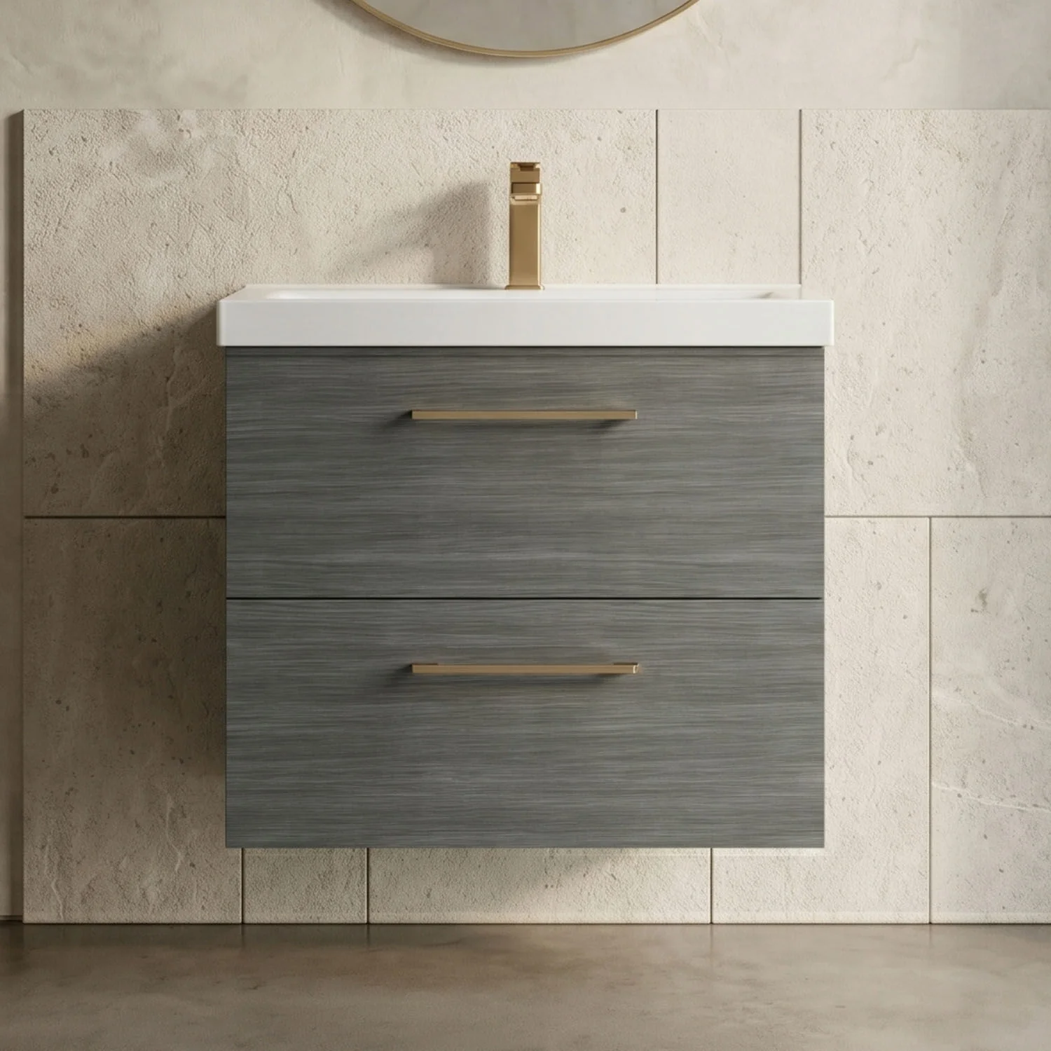 Bramshall Wall Hung 2 Drawer Vanity Unit with Mid-Edge Ceramic Basin - Choice of Colour, Handle Finish and Size - Image 45