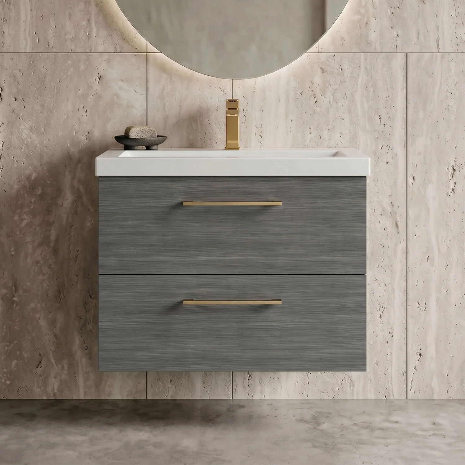 Bramshall Wall Hung 2 Drawer Vanity Unit with Mid-Edge Ceramic Basin - Choice of Colour, Handle Finish and Size - Image 46
