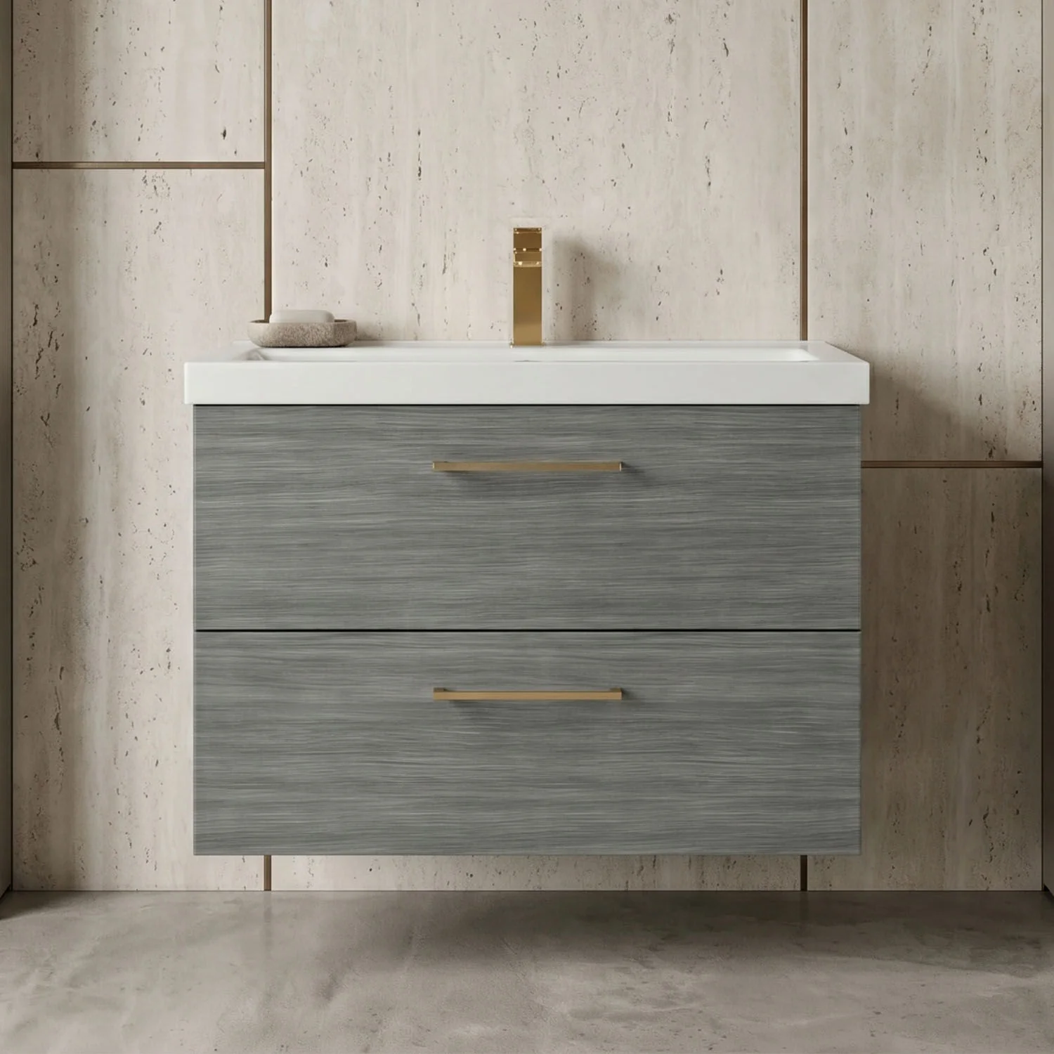 Bramshall Wall Hung 2 Drawer Vanity Unit with Mid-Edge Ceramic Basin - Choice of Colour, Handle Finish and Size - Image 48