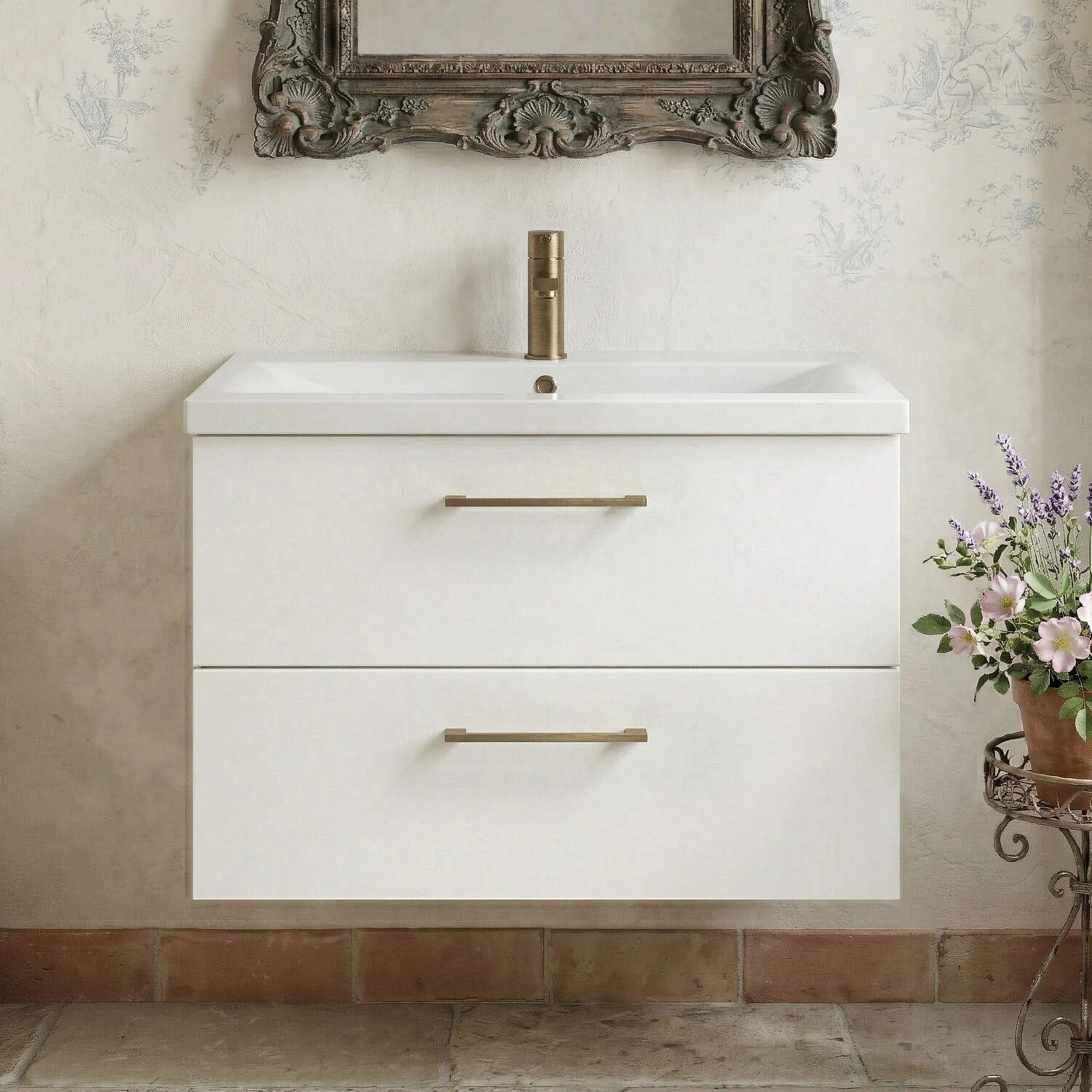 Bramshall Wall Hung 2 Drawer Vanity Unit with Mid-Edge Ceramic Basin - Choice of Colour, Handle Finish and Size - Image 5