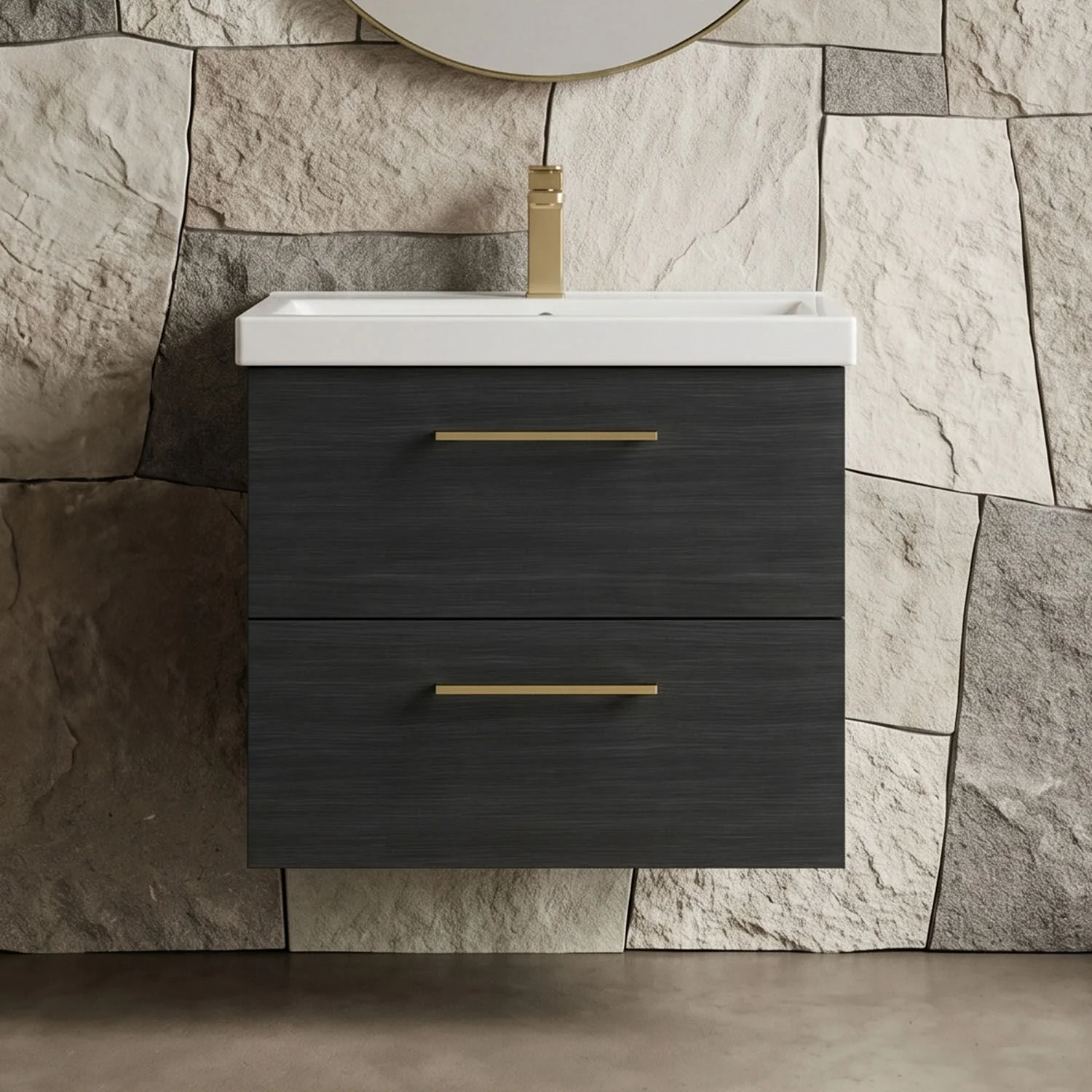 Bramshall Wall Hung 2 Drawer Vanity Unit with Mid-Edge Ceramic Basin - Choice of Colour, Handle Finish and Size - Image 52