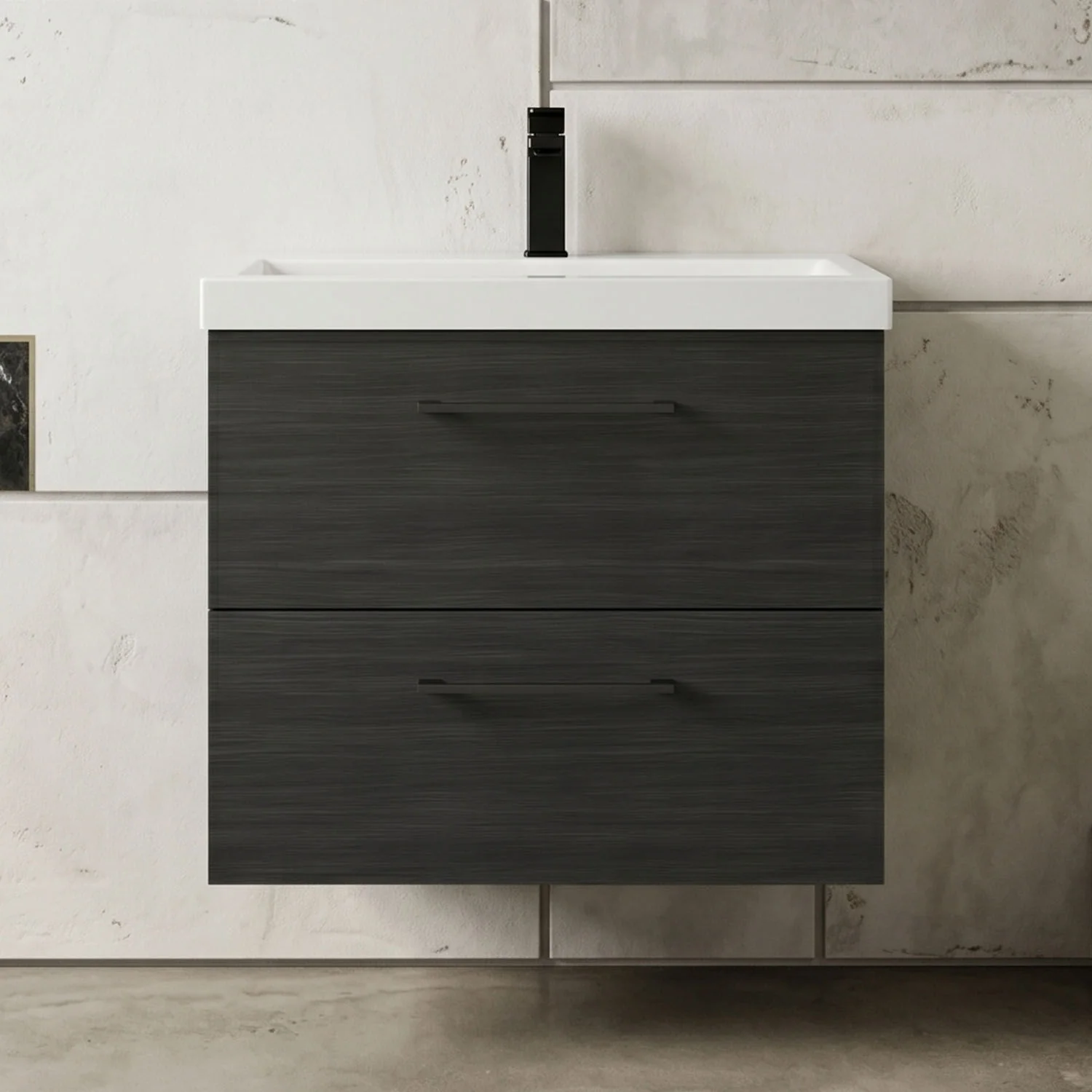 Bramshall Wall Hung 2 Drawer Vanity Unit with Mid-Edge Ceramic Basin - Choice of Colour, Handle Finish and Size - Image 53