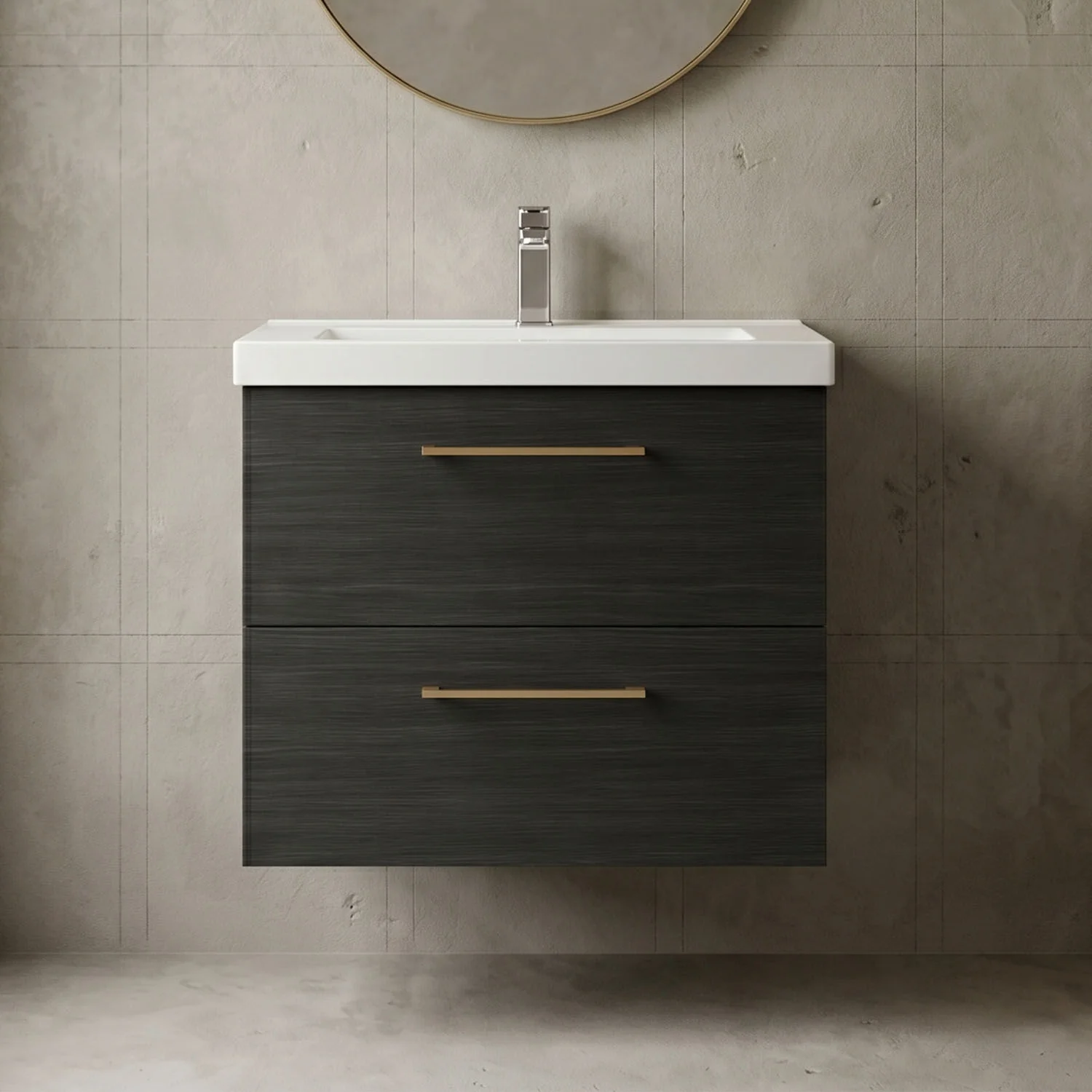 Bramshall Wall Hung 2 Drawer Vanity Unit with Mid-Edge Ceramic Basin - Choice of Colour, Handle Finish and Size - Image 54