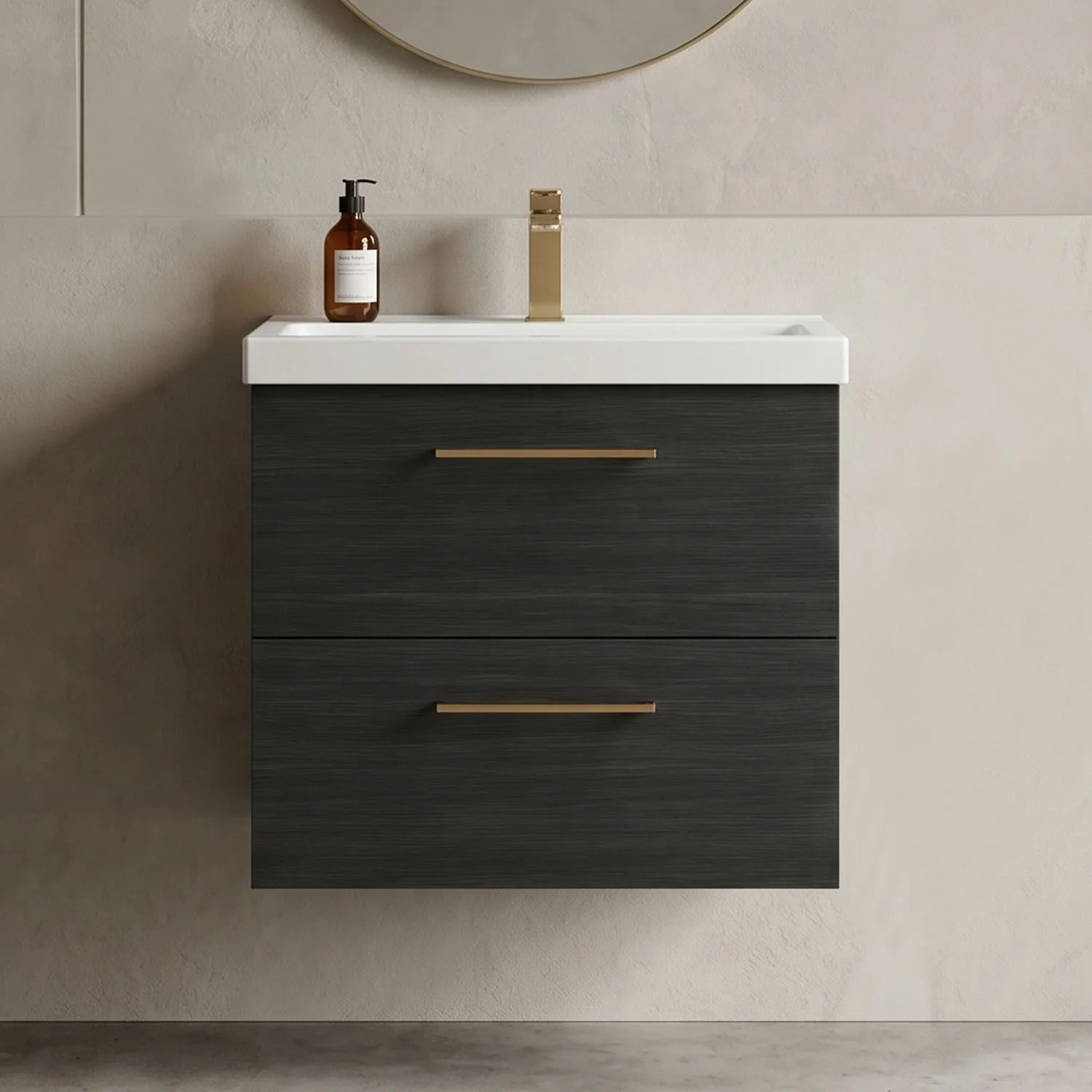 Bramshall Wall Hung 2 Drawer Vanity Unit with Mid-Edge Ceramic Basin - Choice of Colour, Handle Finish and Size - Image 56