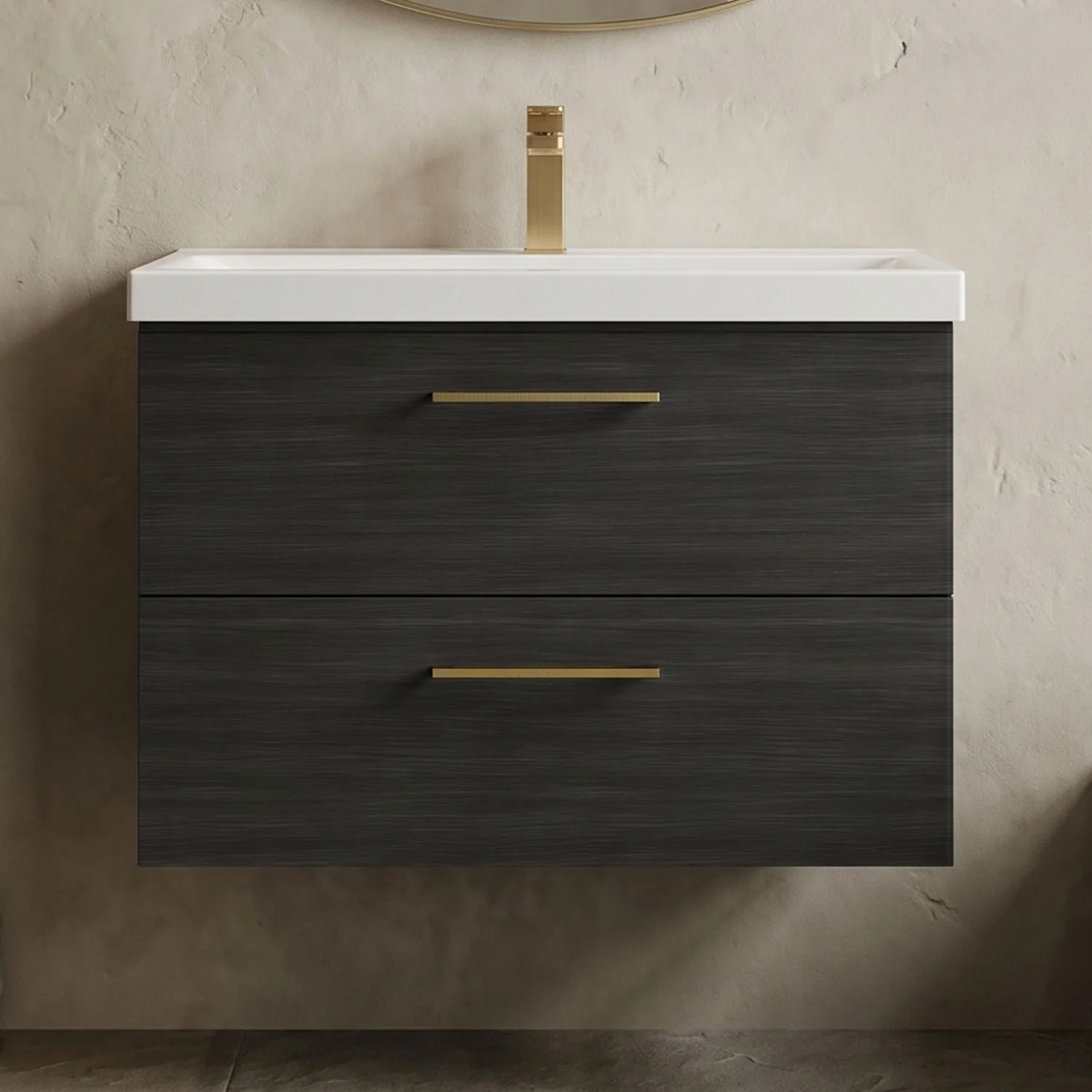 Bramshall Wall Hung 2 Drawer Vanity Unit with Mid-Edge Ceramic Basin - Choice of Colour, Handle Finish and Size - Image 58