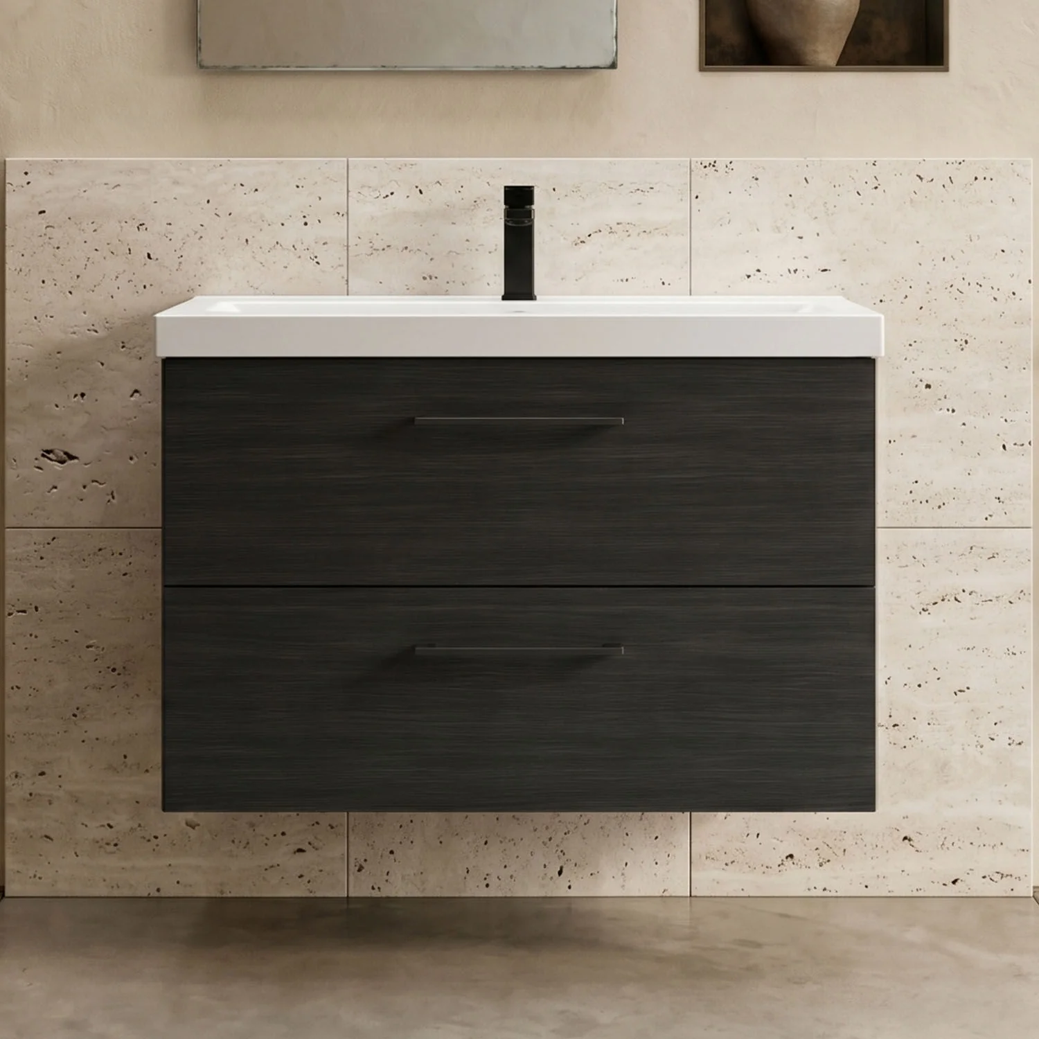 Bramshall Wall Hung 2 Drawer Vanity Unit with Mid-Edge Ceramic Basin - Choice of Colour, Handle Finish and Size - Image 59