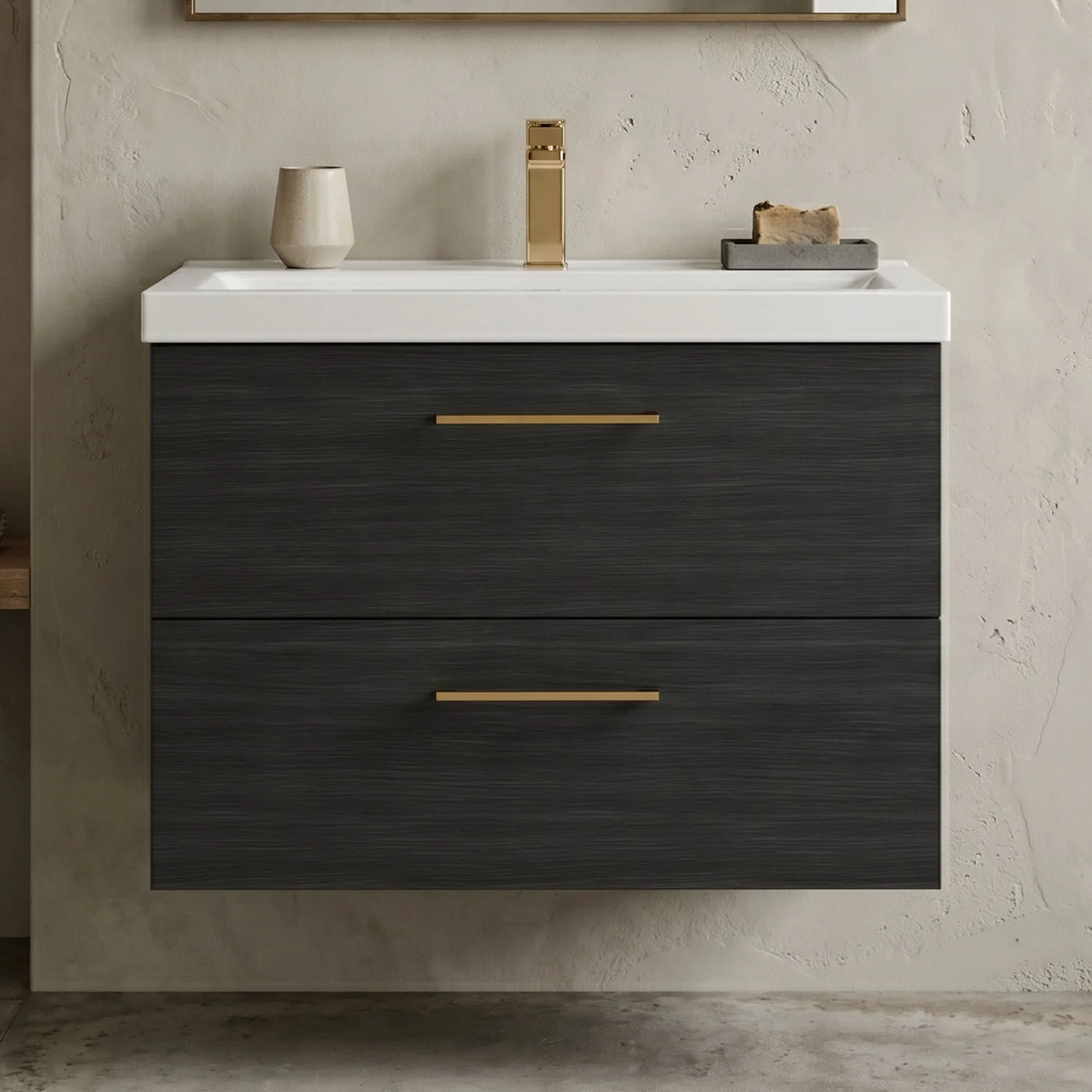 Bramshall Wall Hung 2 Drawer Vanity Unit with Mid-Edge Ceramic Basin - Choice of Colour, Handle Finish and Size - Image 61