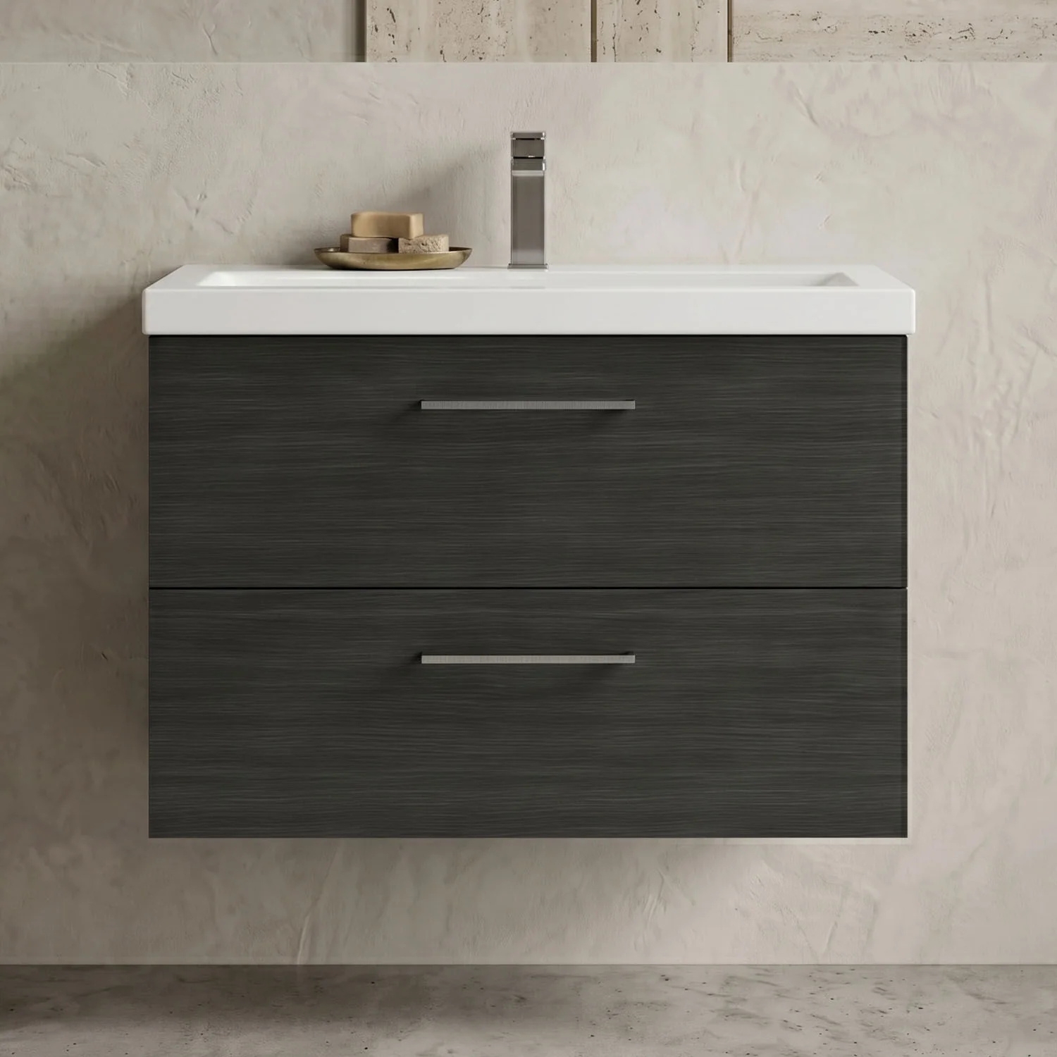 Bramshall Wall Hung 2 Drawer Vanity Unit with Mid-Edge Ceramic Basin - Choice of Colour, Handle Finish and Size - Image 62