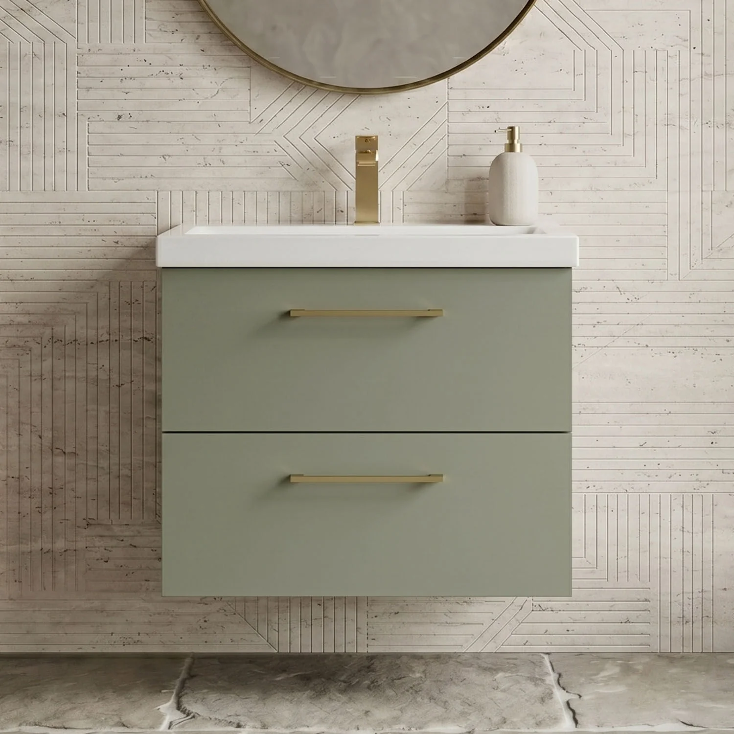 Bramshall Wall Hung 2 Drawer Vanity Unit with Mid-Edge Ceramic Basin - Choice of Colour, Handle Finish and Size - Image 63