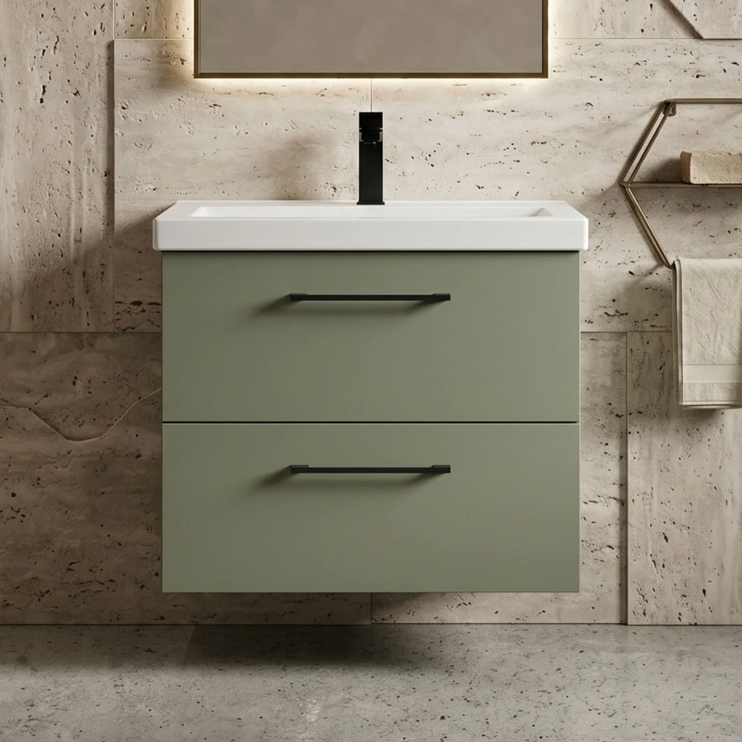 Bramshall Wall Hung 2 Drawer Vanity Unit with Mid-Edge Ceramic Basin - Choice of Colour, Handle Finish and Size - Image 64