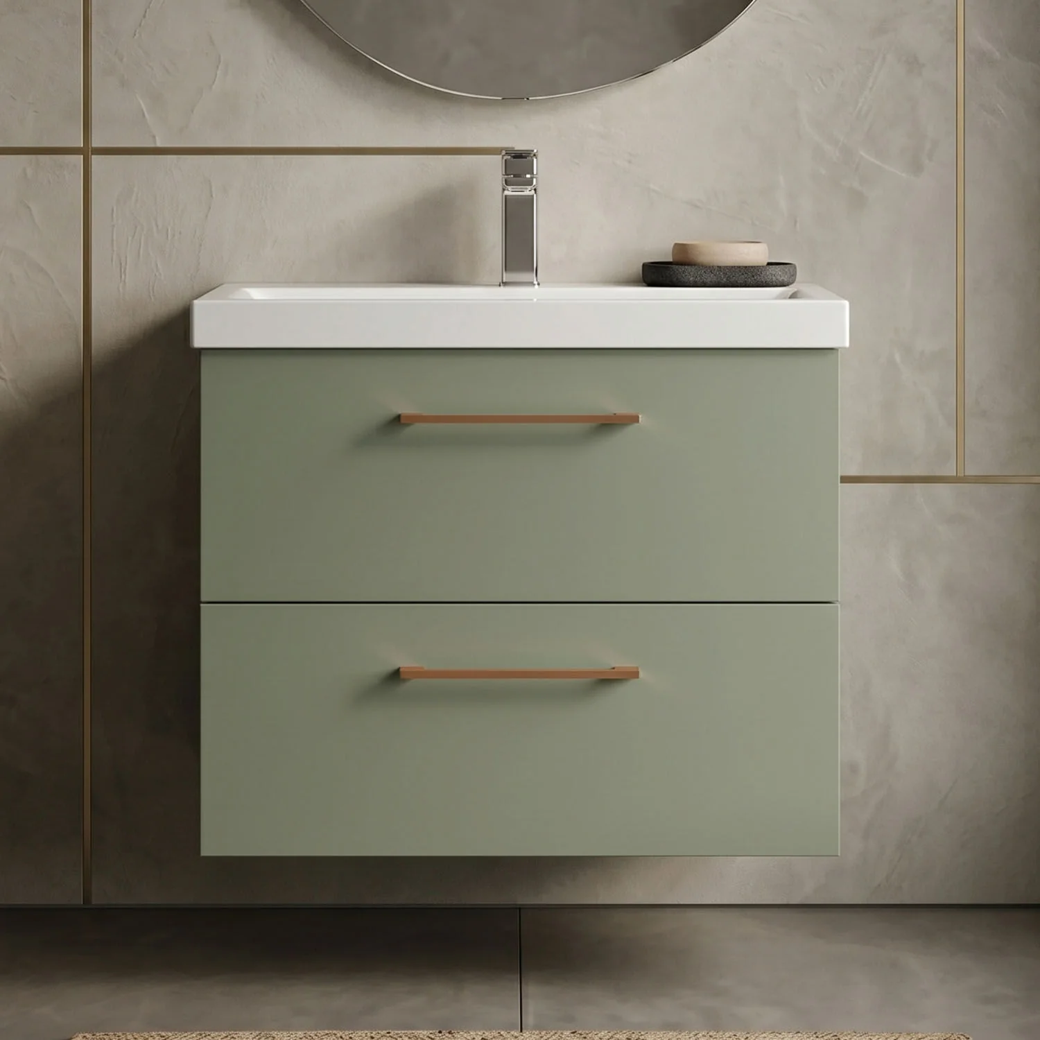 Bramshall Wall Hung 2 Drawer Vanity Unit with Mid-Edge Ceramic Basin - Choice of Colour, Handle Finish and Size - Image 65