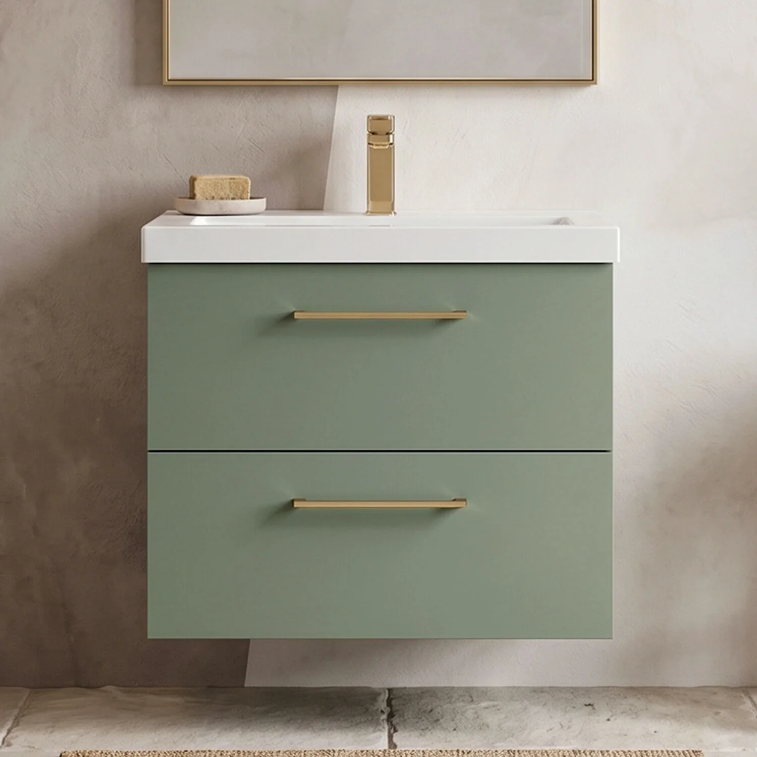Bramshall Wall Hung 2 Drawer Vanity Unit with Mid-Edge Ceramic Basin - Choice of Colour, Handle Finish and Size - Image 67