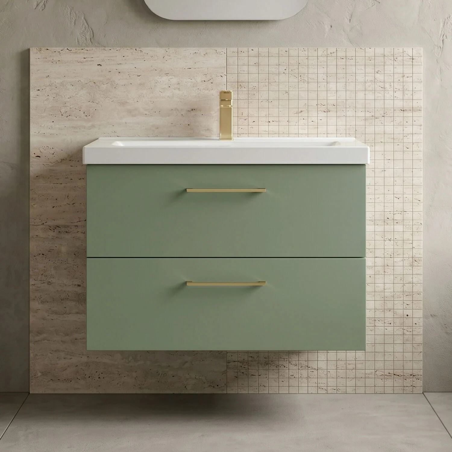 Bramshall Wall Hung 2 Drawer Vanity Unit with Mid-Edge Ceramic Basin - Choice of Colour, Handle Finish and Size - Image 69