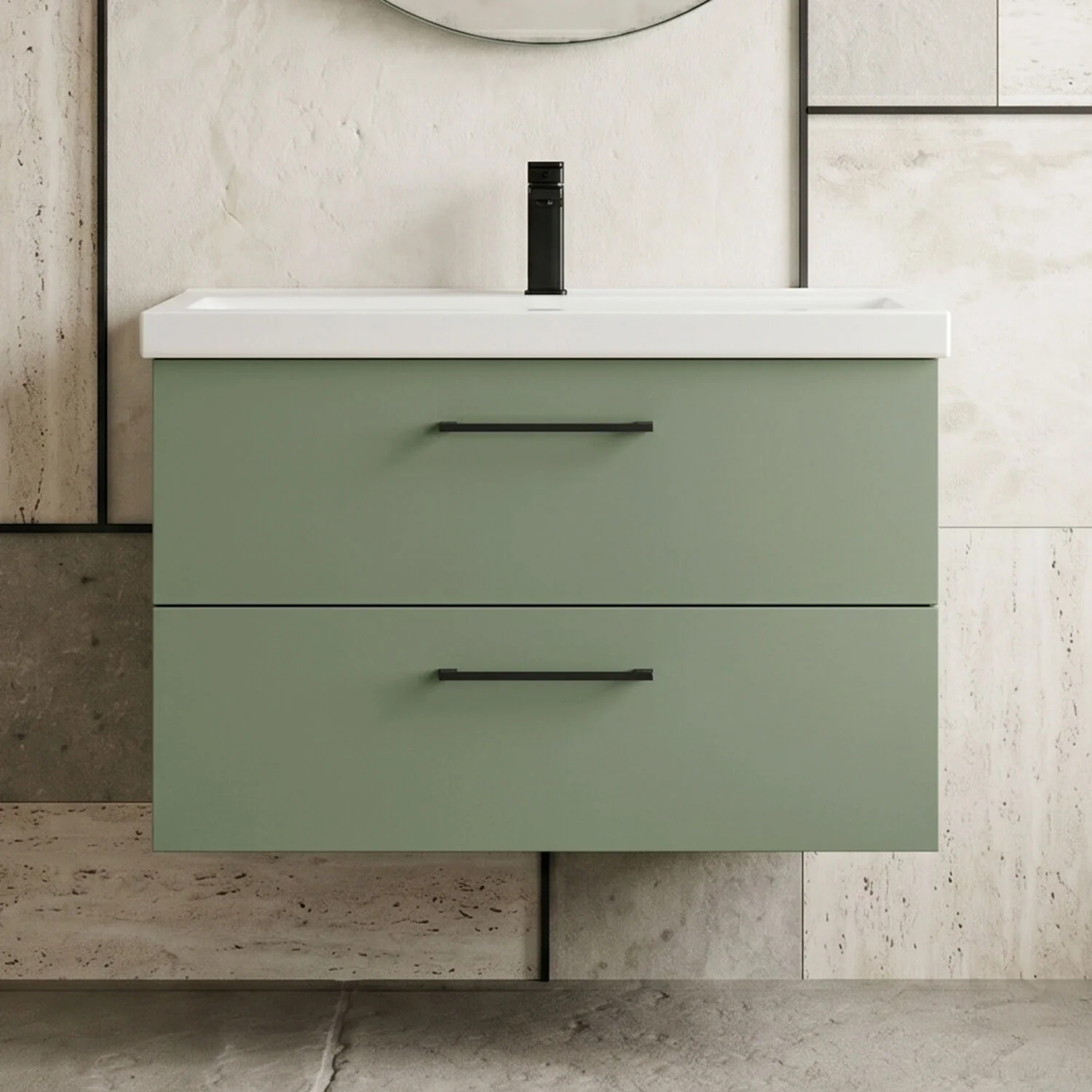 Bramshall Wall Hung 2 Drawer Vanity Unit with Mid-Edge Ceramic Basin - Choice of Colour, Handle Finish and Size - Image 70