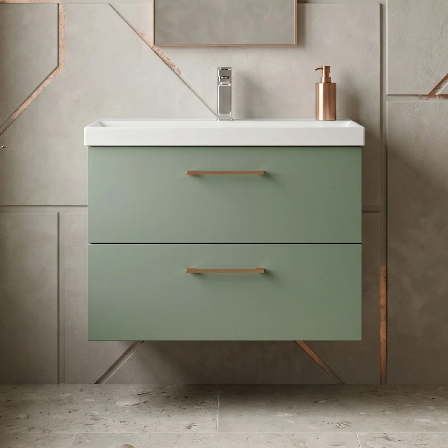 Bramshall Wall Hung 2 Drawer Vanity Unit with Mid-Edge Ceramic Basin - Choice of Colour, Handle Finish and Size - Image 71