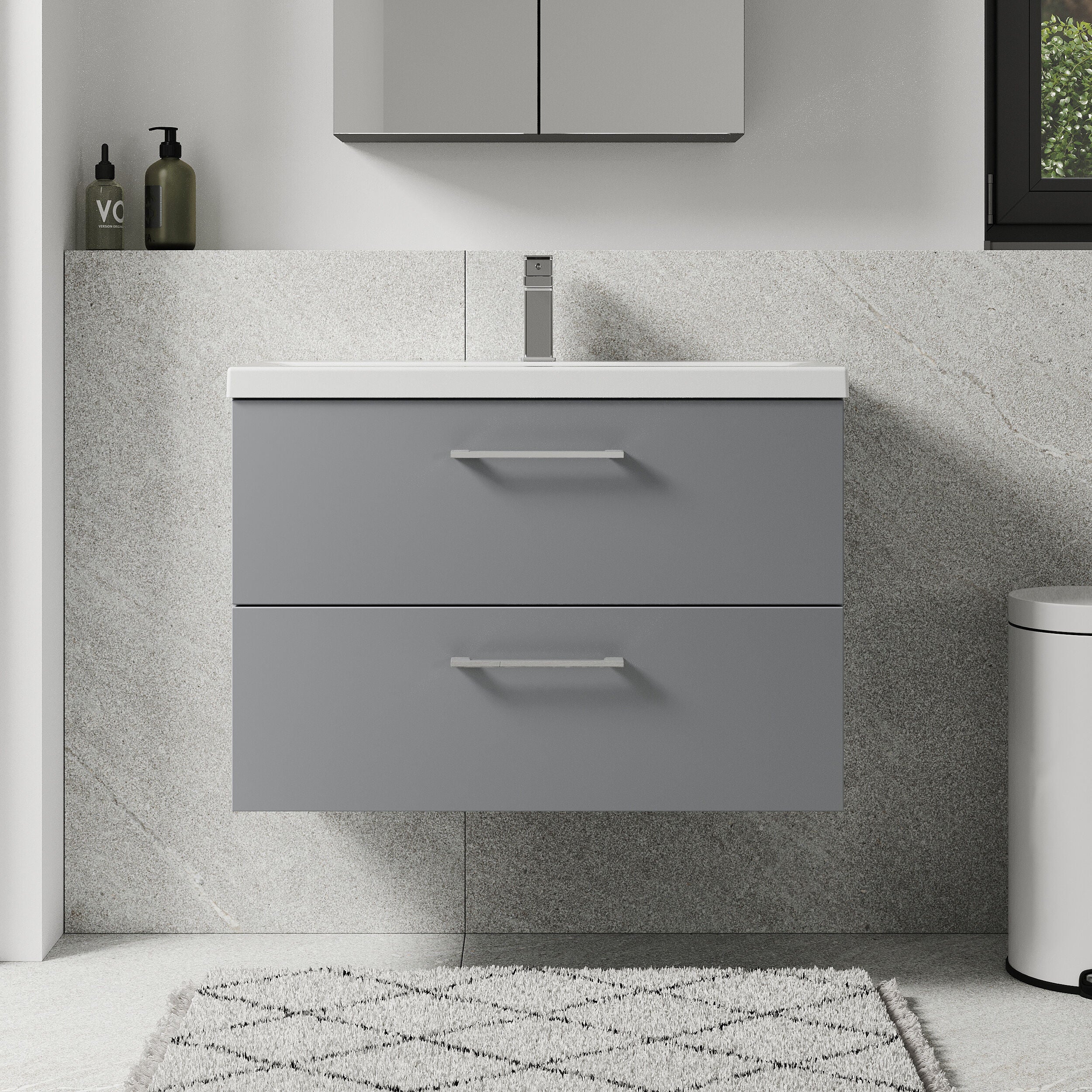 Bramshall Wall Hung 2 Drawer Vanity Unit with Mid-Edge Ceramic Basin - Choice of Colour, Handle Finish and Size - Image 78