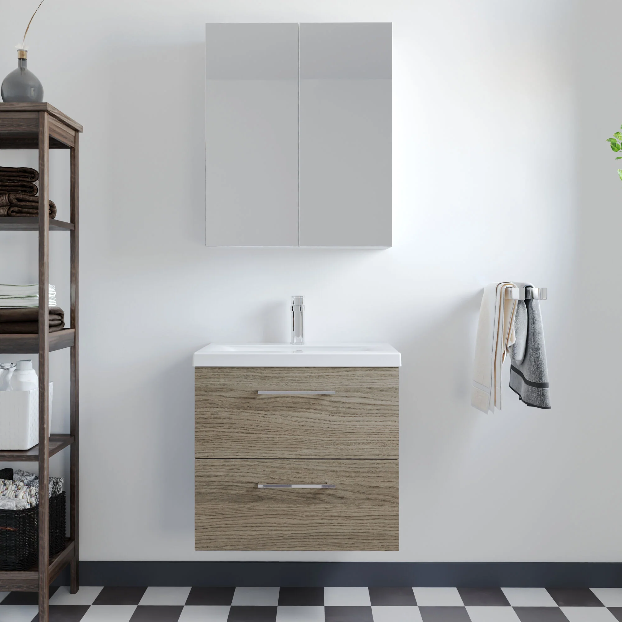Bramshall Wall Hung 2 Drawer Vanity Unit with Mid-Edge Ceramic Basin - Choice of Colour, Handle Finish and Size - Image 79