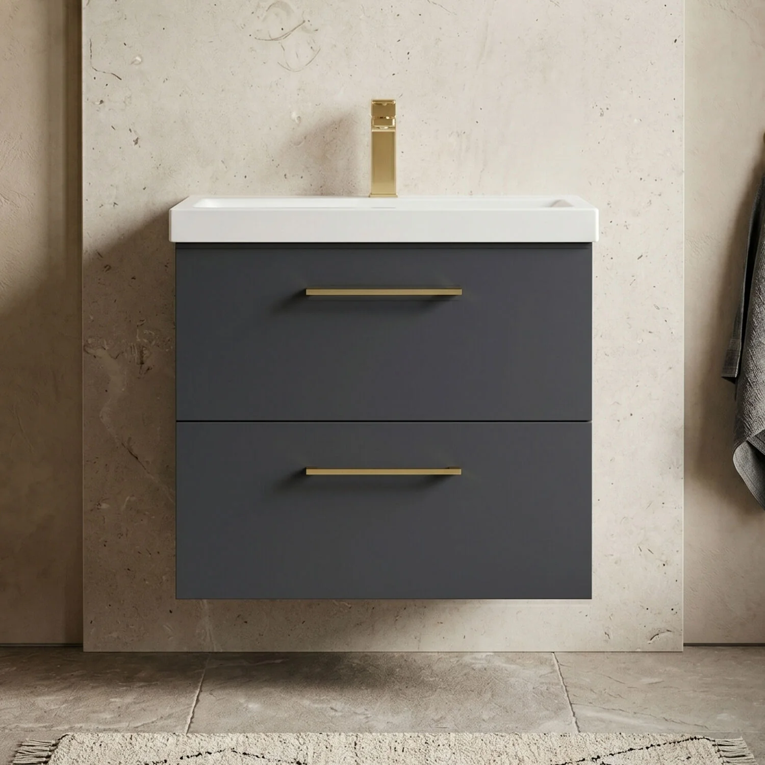 Bramshall Wall Hung 2 Drawer Vanity Unit with Mid-Edge Ceramic Basin - Choice of Colour, Handle Finish and Size - Image 8