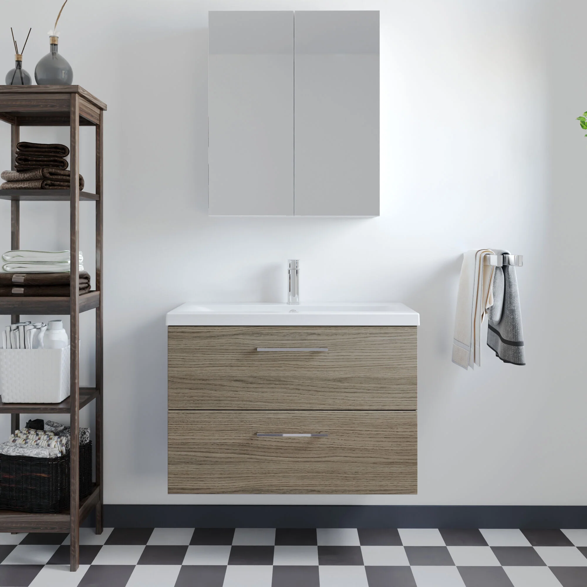 Bramshall Wall Hung 2 Drawer Vanity Unit with Mid-Edge Ceramic Basin - Choice of Colour, Handle Finish and Size - Image 80