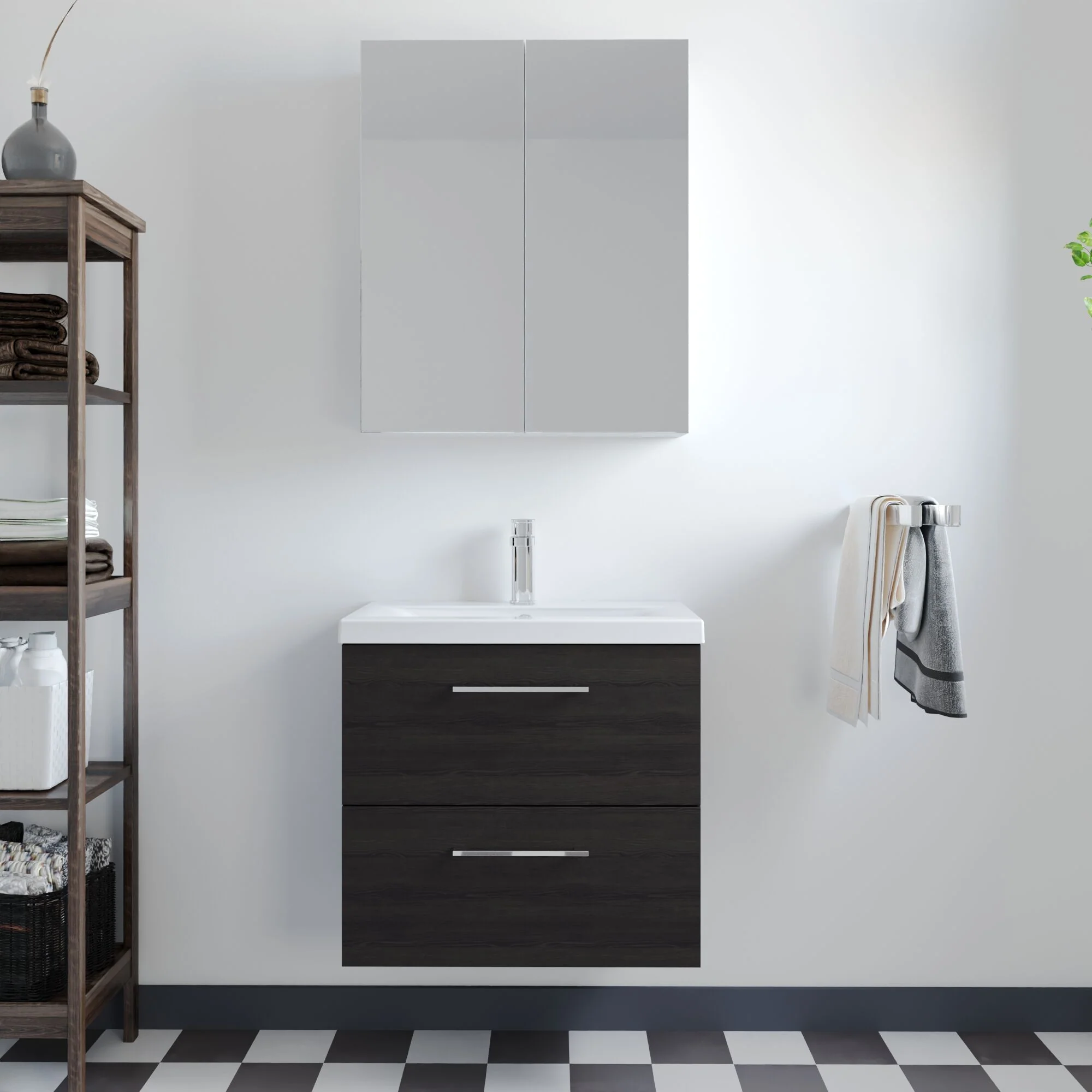 Bramshall Wall Hung 2 Drawer Vanity Unit with Mid-Edge Ceramic Basin - Choice of Colour, Handle Finish and Size - Image 83