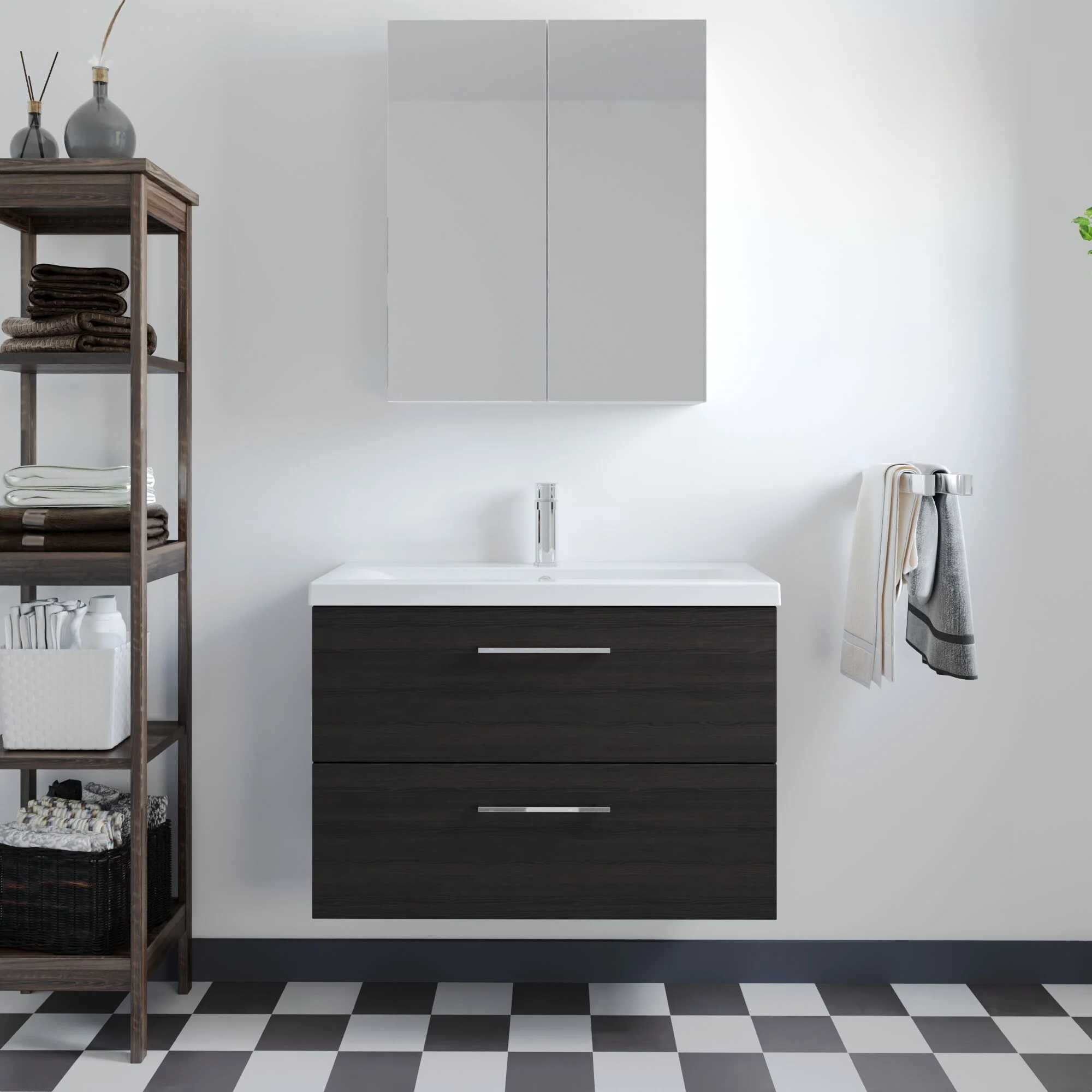 Bramshall Wall Hung 2 Drawer Vanity Unit with Mid-Edge Ceramic Basin - Choice of Colour, Handle Finish and Size - Image 84