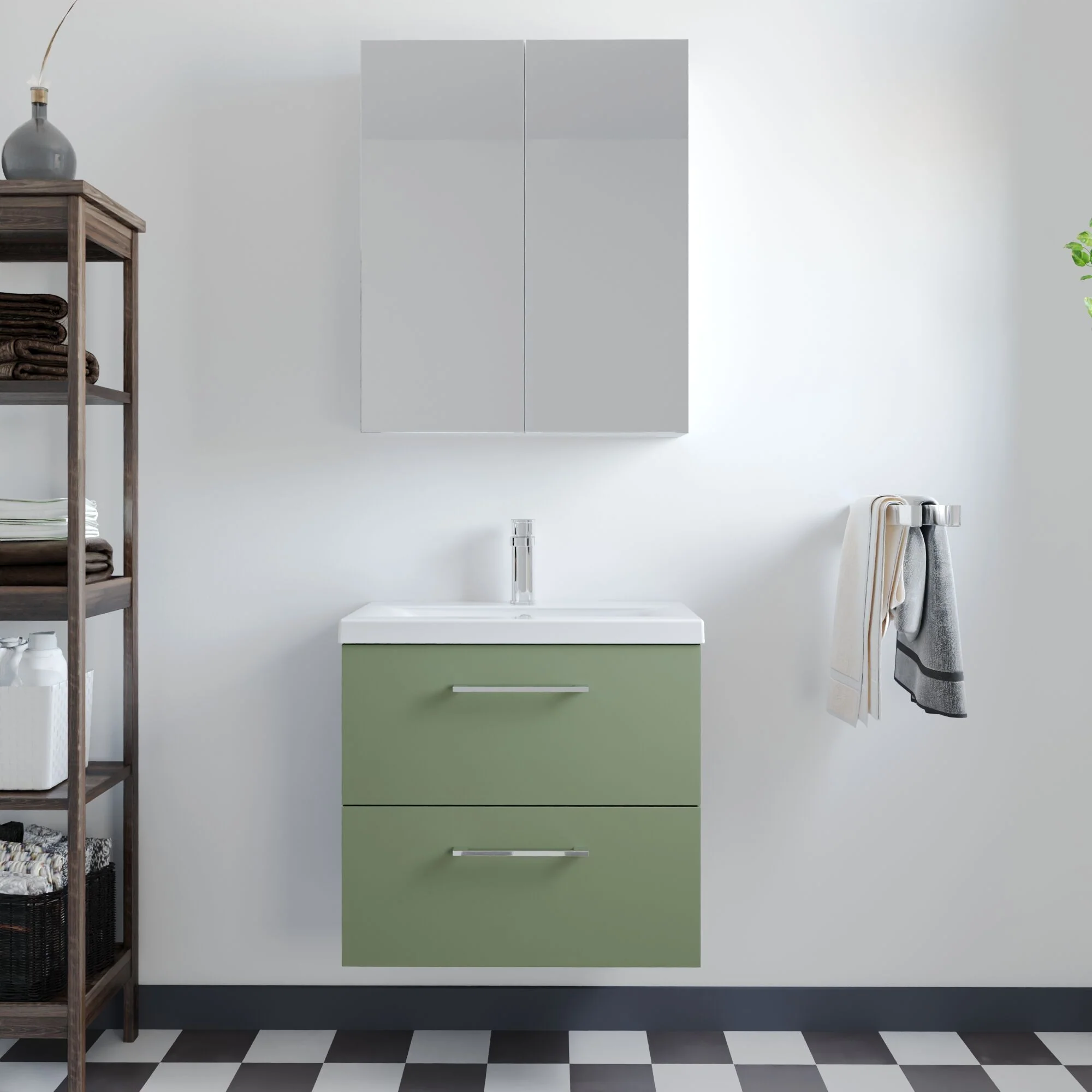 Bramshall Wall Hung 2 Drawer Vanity Unit with Mid-Edge Ceramic Basin - Choice of Colour, Handle Finish and Size - Image 85