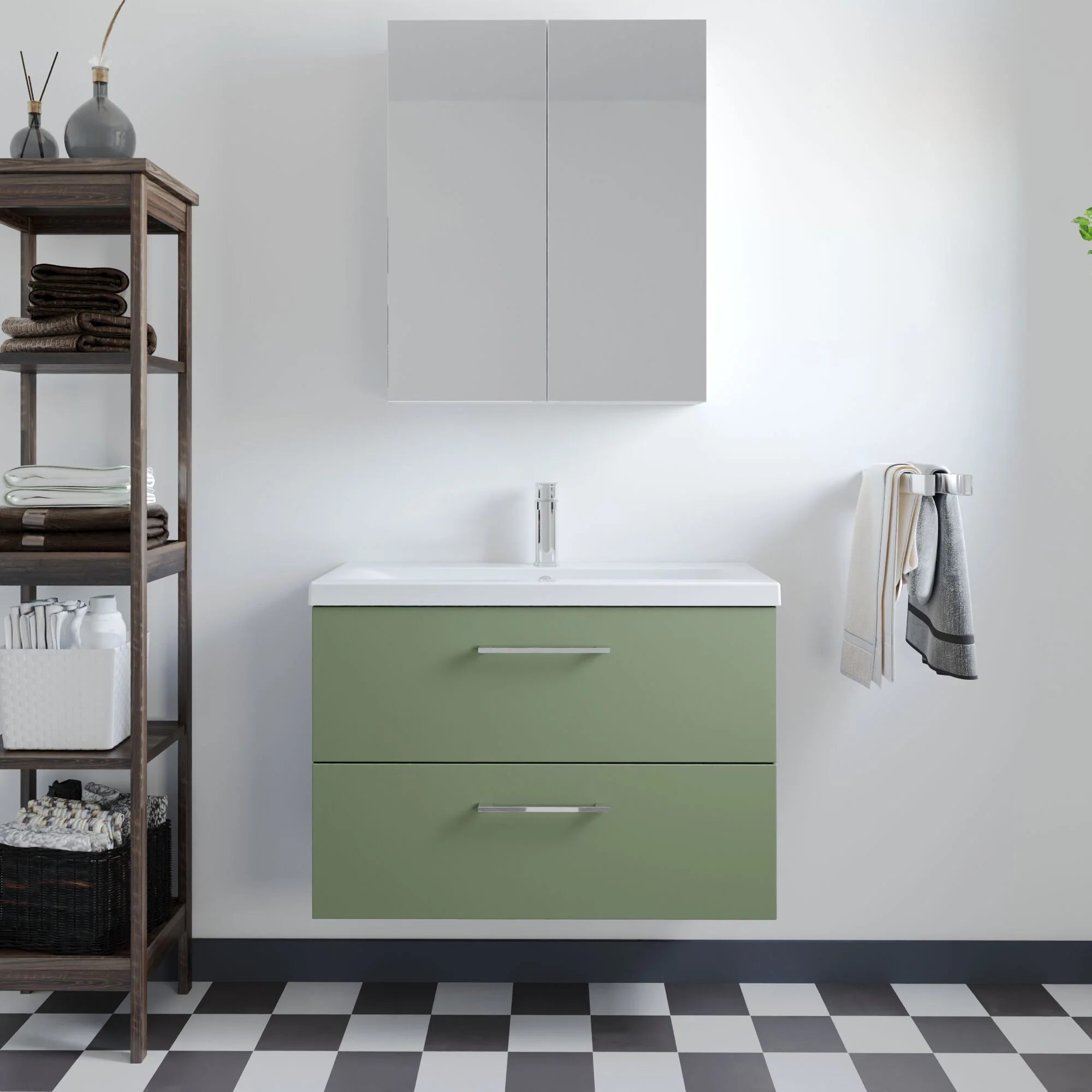 Bramshall Wall Hung 2 Drawer Vanity Unit with Mid-Edge Ceramic Basin - Choice of Colour, Handle Finish and Size - Image 86