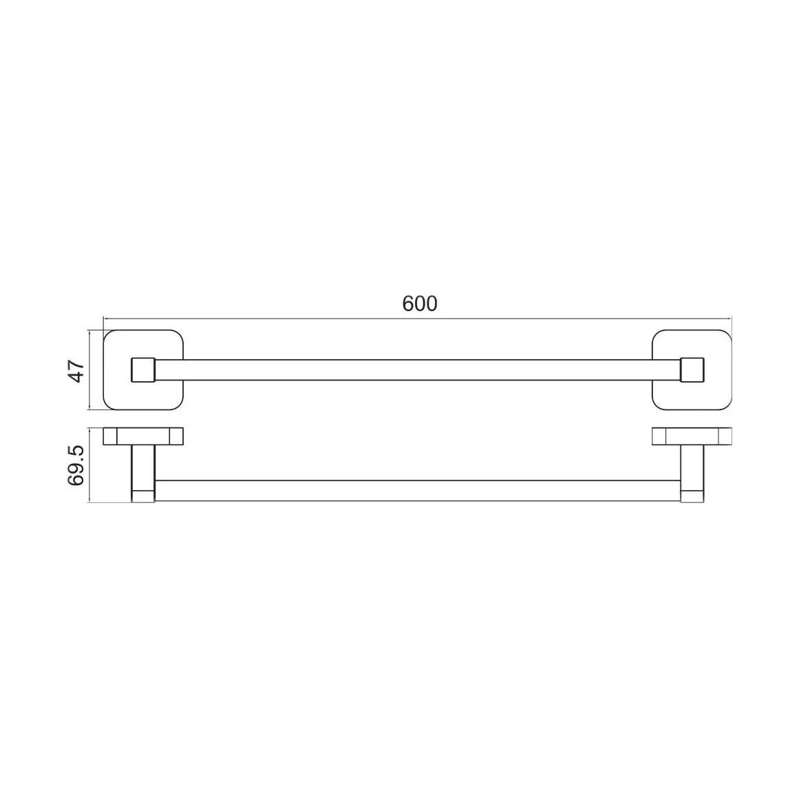 Wall Mounted Single Round Bathroom Towel Bar, 600mm - Choice of Finish - Image 4