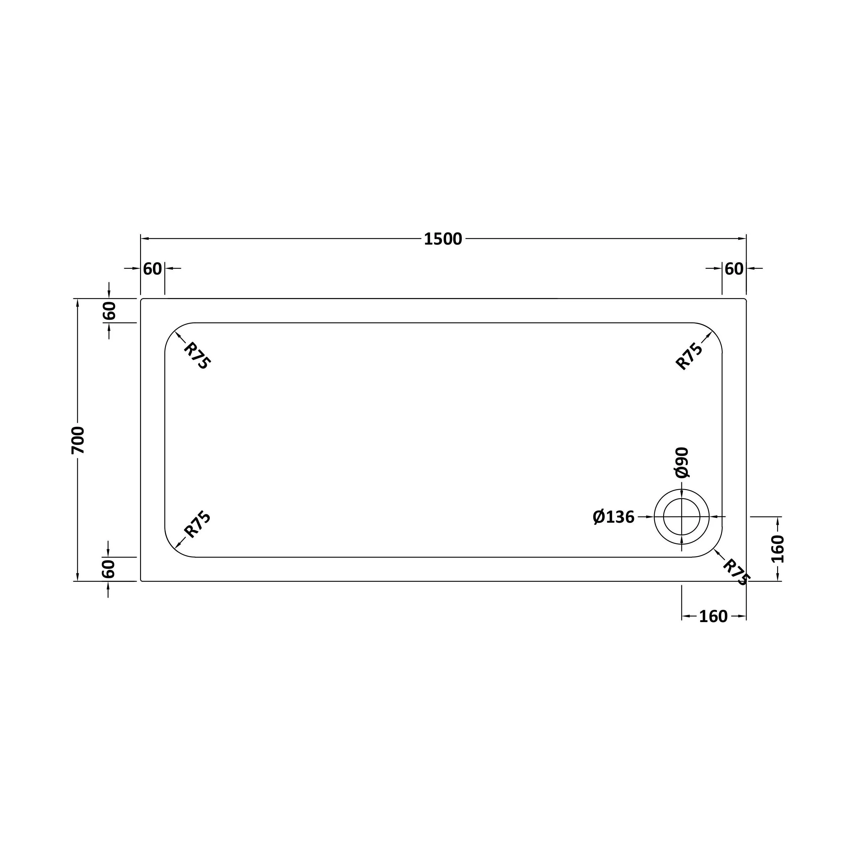 White Rectangular Stone Resin Premium Shower Tray with Corner Waste Position - Multiple Sizes Available - Image 42