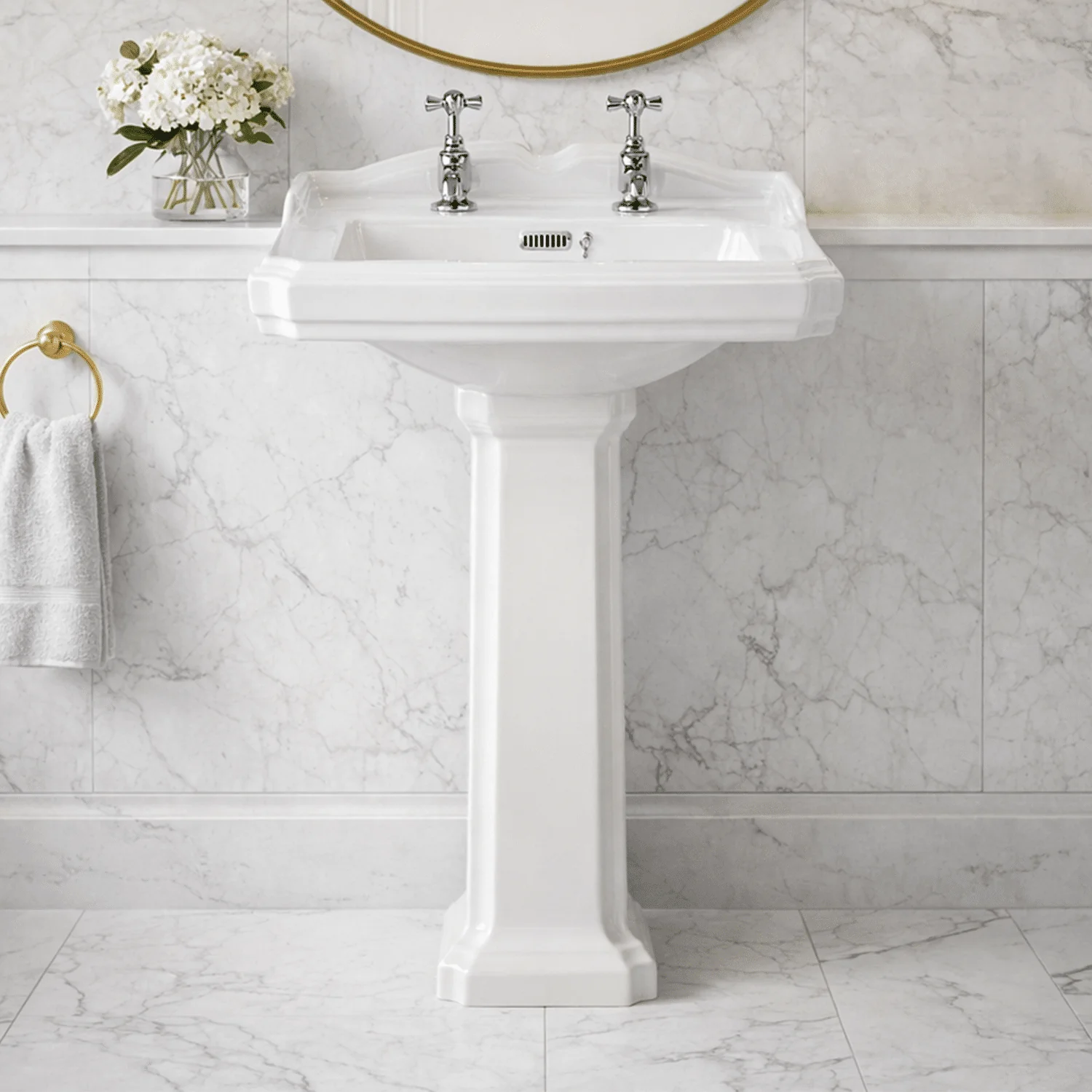 Whitgreave Traditional 2 Tap Hole Basin and Full Pedestal, 915 x 470 x 590mm