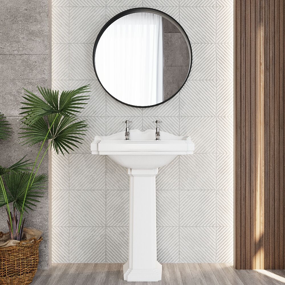 Whitgreave Traditional 2 Tap Hole Basin and Full Pedestal, 915 x 470 x 590mm - Image 2