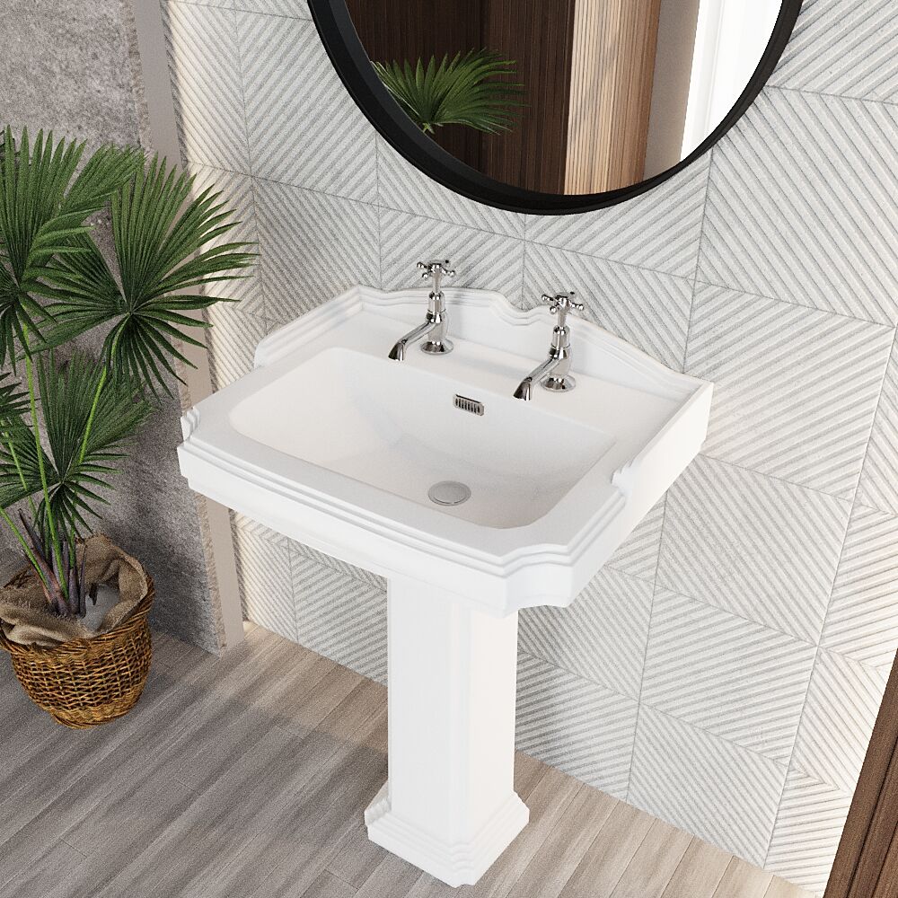 Whitgreave Traditional 2 Tap Hole Basin and Full Pedestal, 915 x 470 x 590mm - Image 3