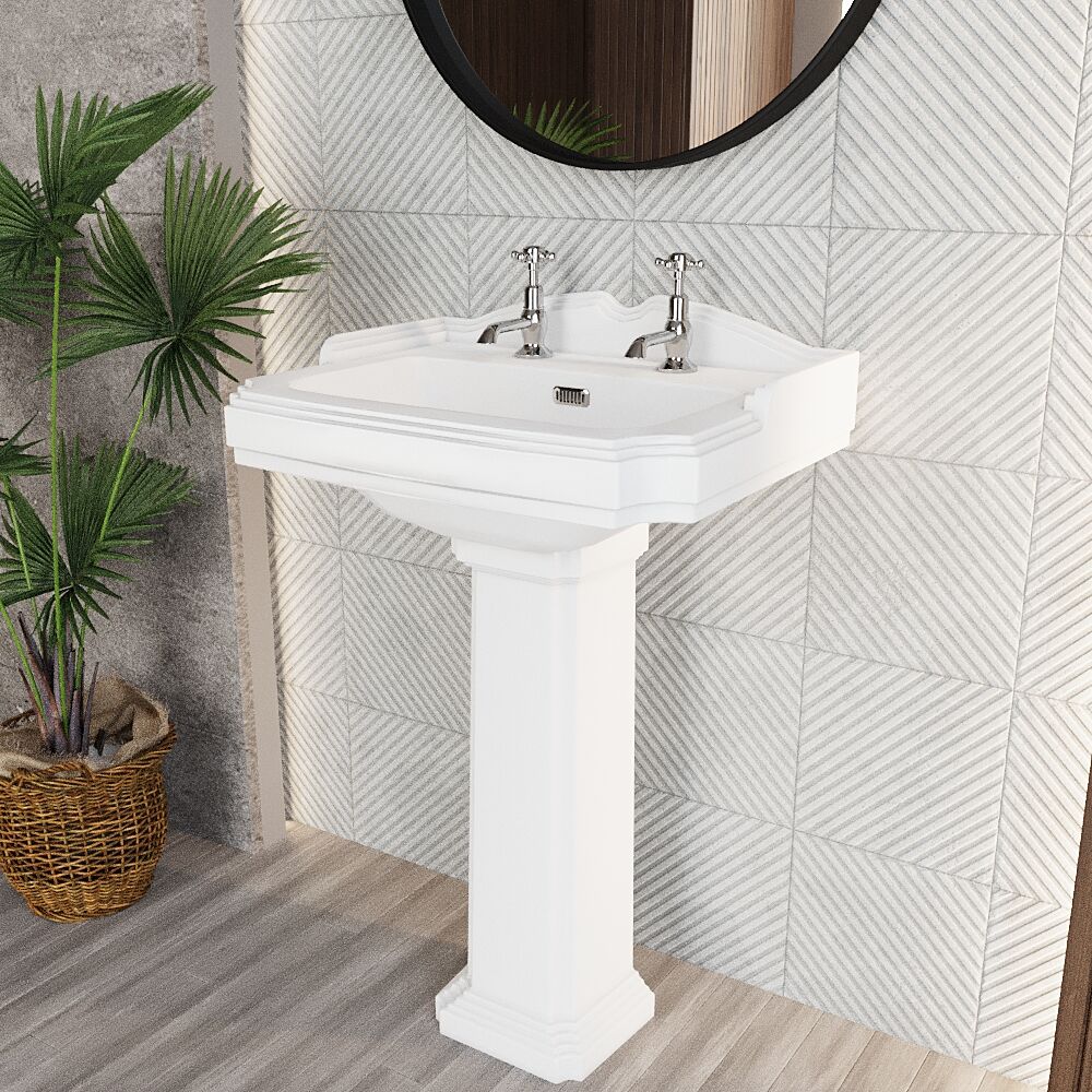 Whitgreave Traditional 2 Tap Hole Basin and Full Pedestal, 915 x 470 x 590mm - Image 4