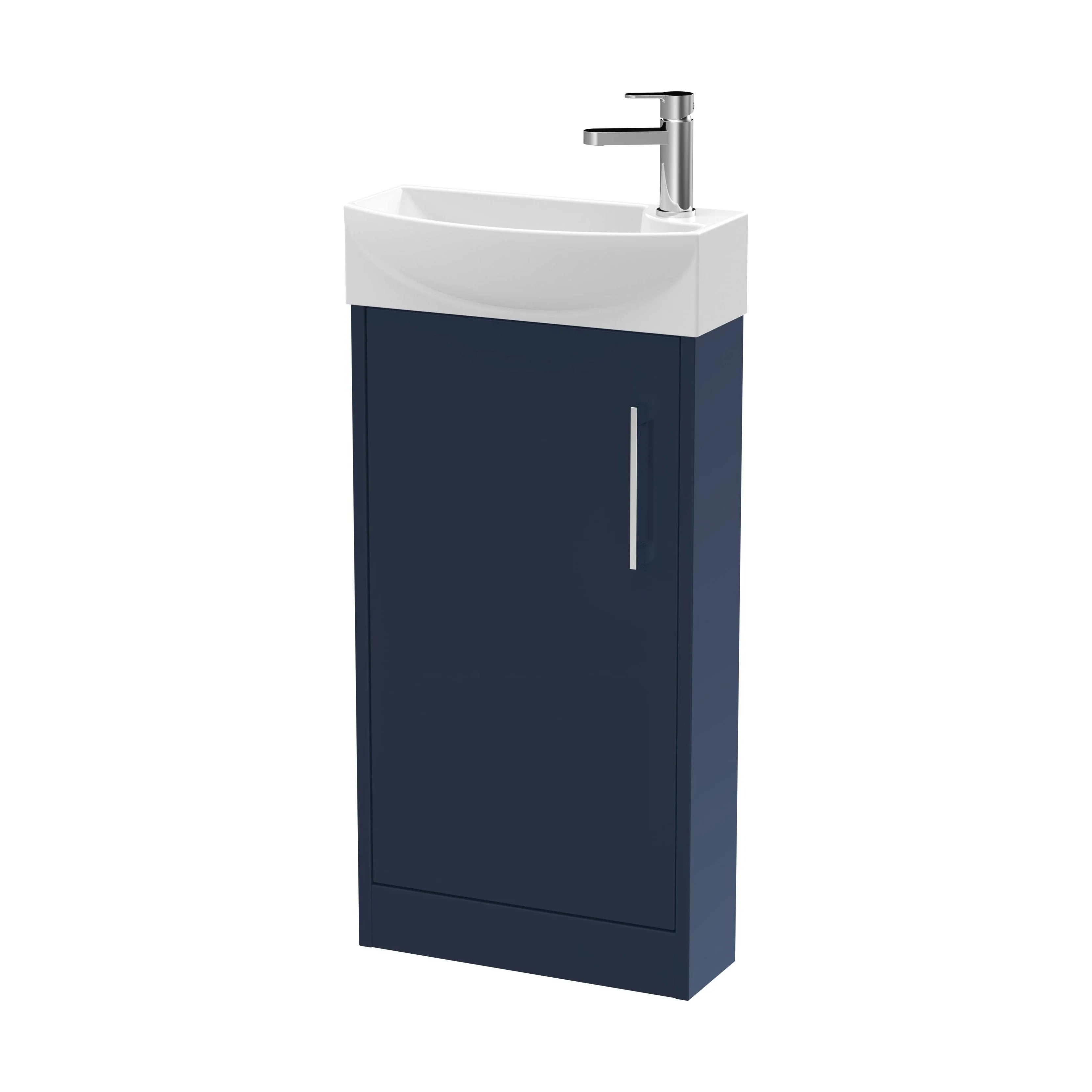 Winshill Contemporary 1 Door Left-Hand Floor Standing Cloakroom Vanity Unit with Basin, Dark Blue, 440mm