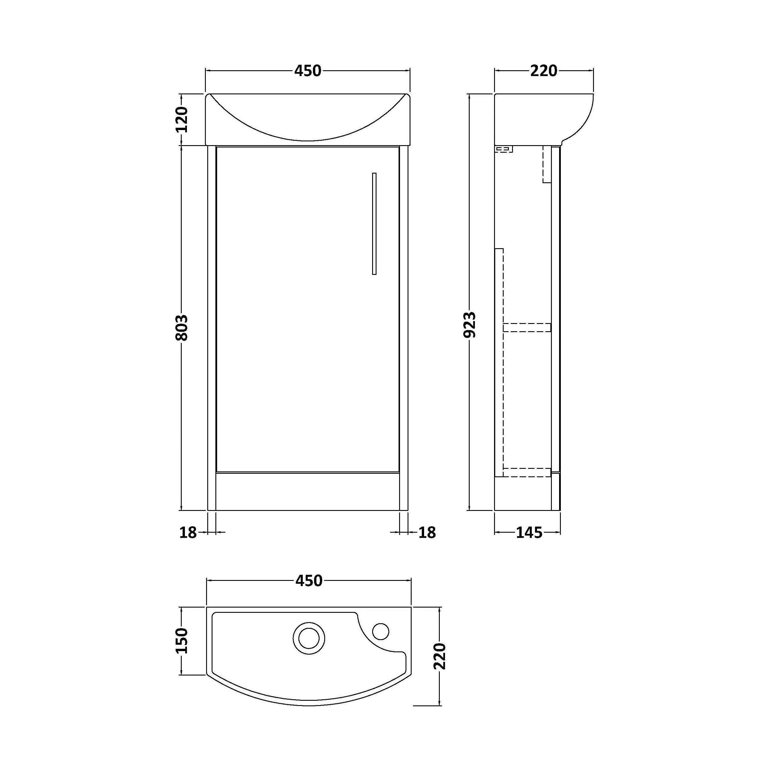 Winshill Contemporary 1 Door Left-Hand Floor Standing Cloakroom Vanity Unit with Basin, Dark Blue, 440mm - Image 2