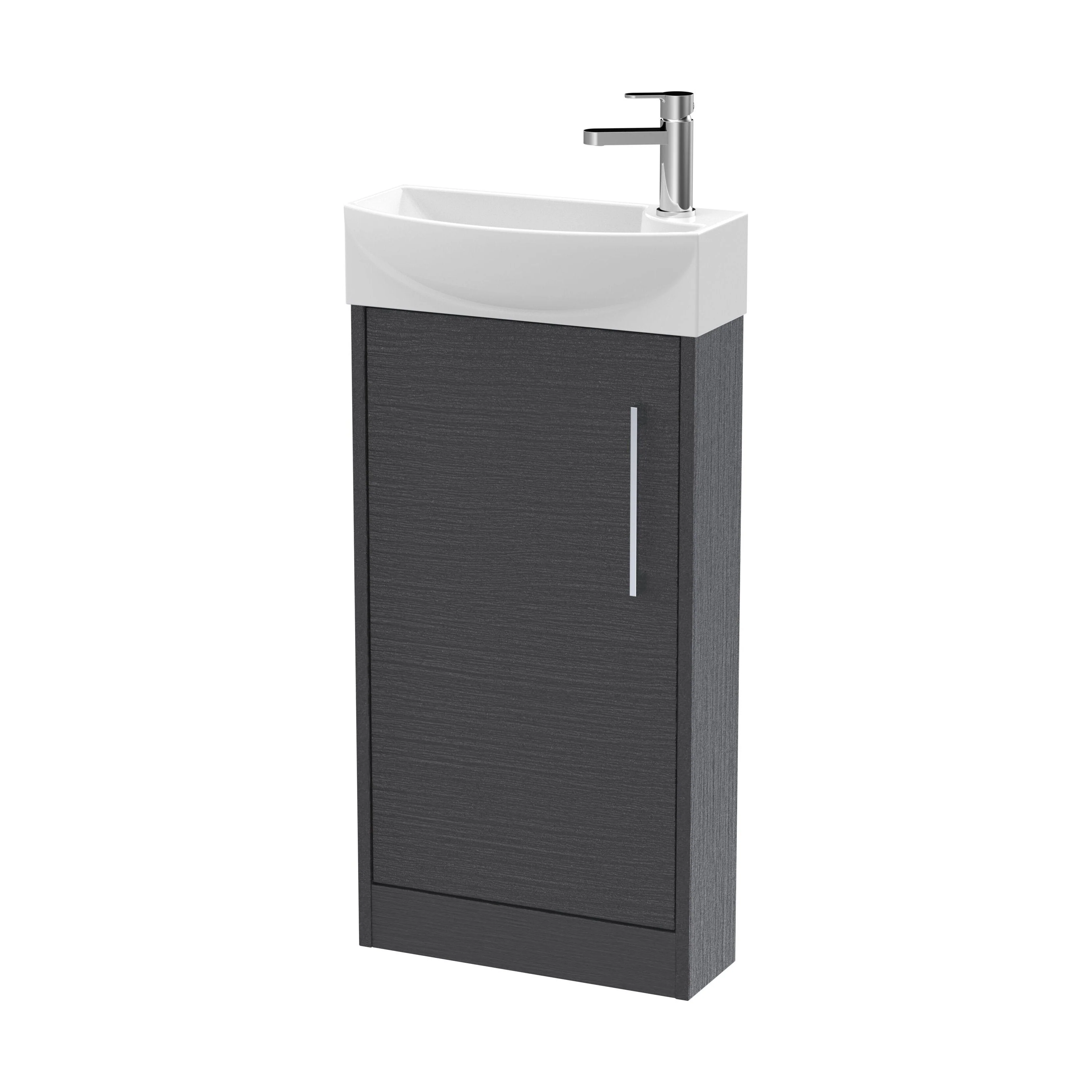 Winshill Contemporary 1 Door Left-Hand Floor Standing Cloakroom Vanity Unit with Basin, Woodgrain Dark Grey, 440mm