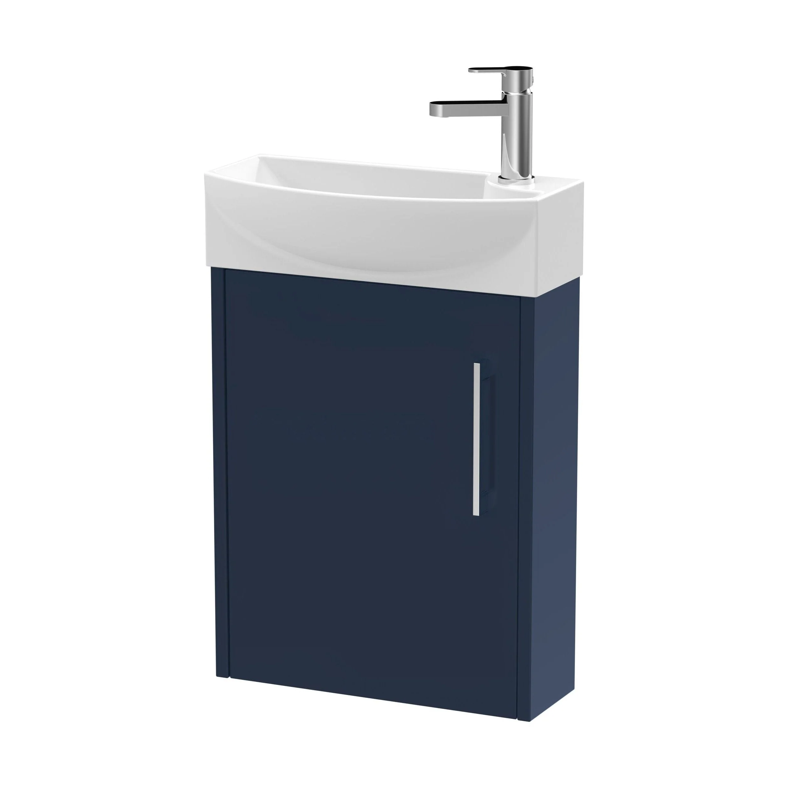 Winshill Contemporary 1 Door Left-Hand Wall Hung Cloakroom Vanity Unit with Basin, Dark Blue, 440mm