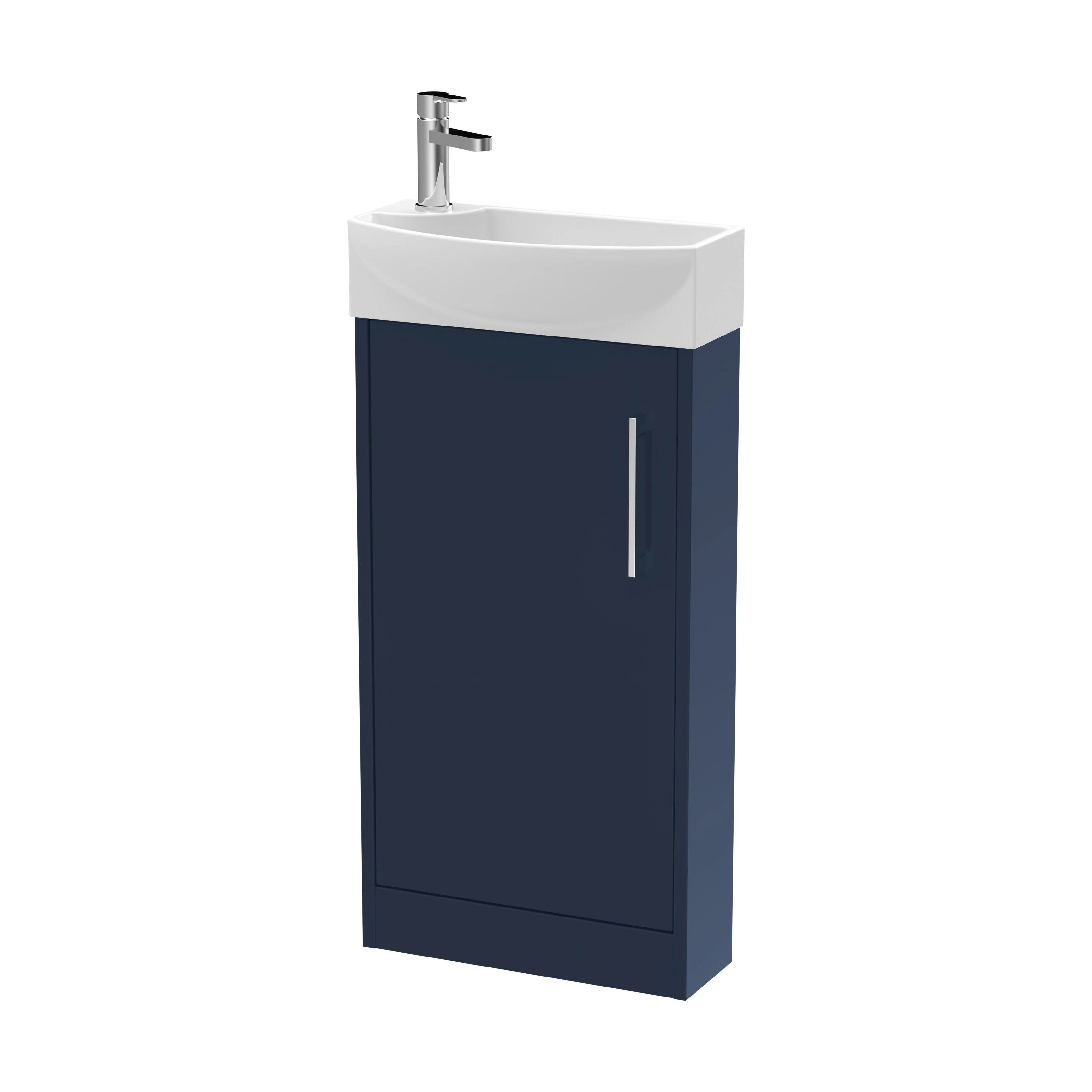 Winshill Contemporary 1 Door Right-Hand Floor Standing Cloakroom Vanity Unit with Basin, Dark Blue, 440mm