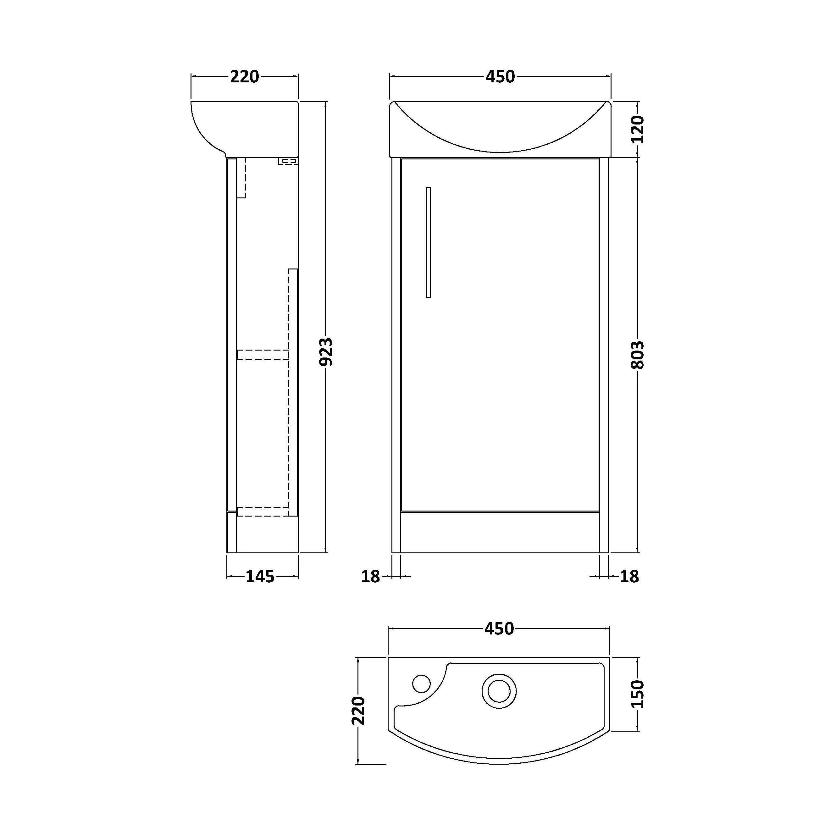 Winshill Contemporary 1 Door Right-Hand Floor Standing Cloakroom Vanity Unit with Basin, Grey, 440mm - Image 2