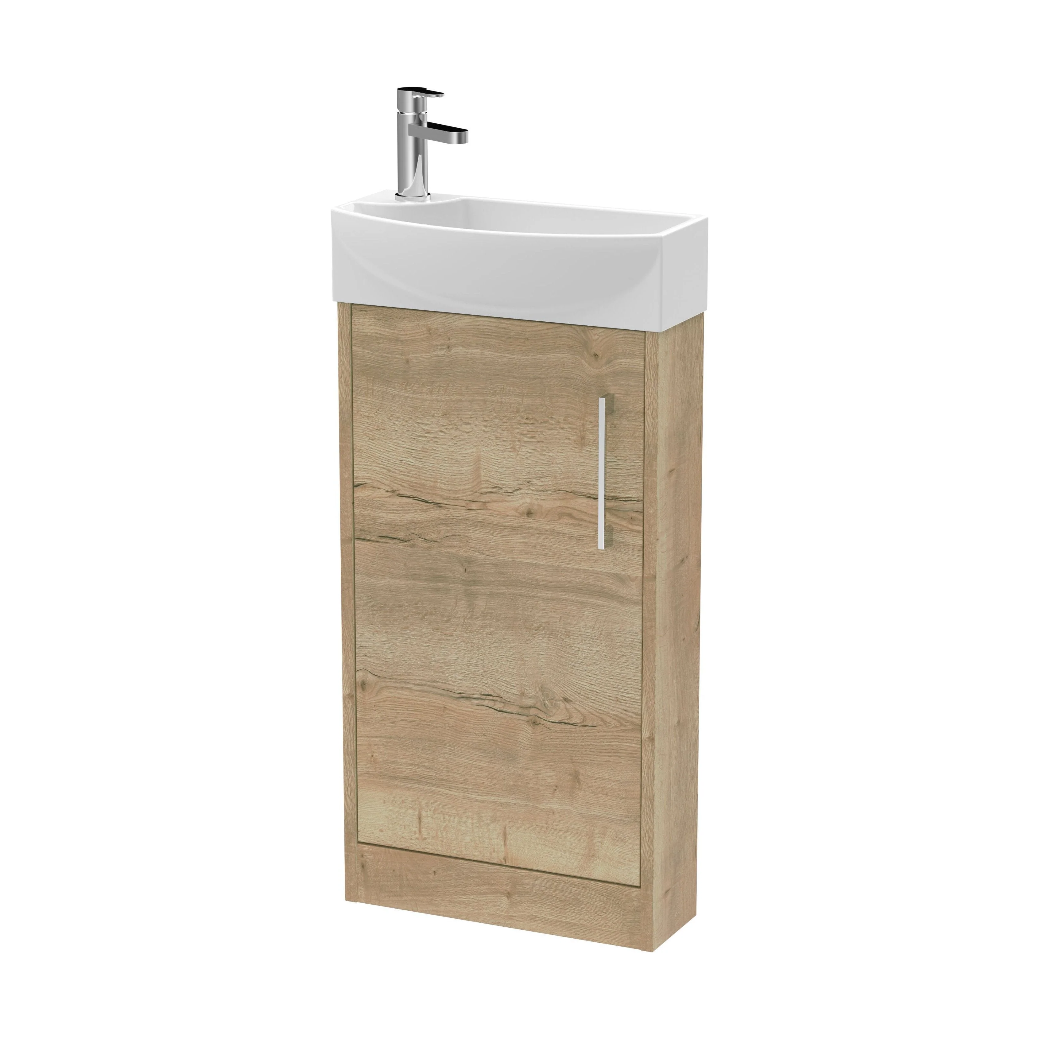 Winshill Contemporary 1 Door Right-Hand Floor Standing Cloakroom Vanity Unit with Basin, Light Oak, 440mm