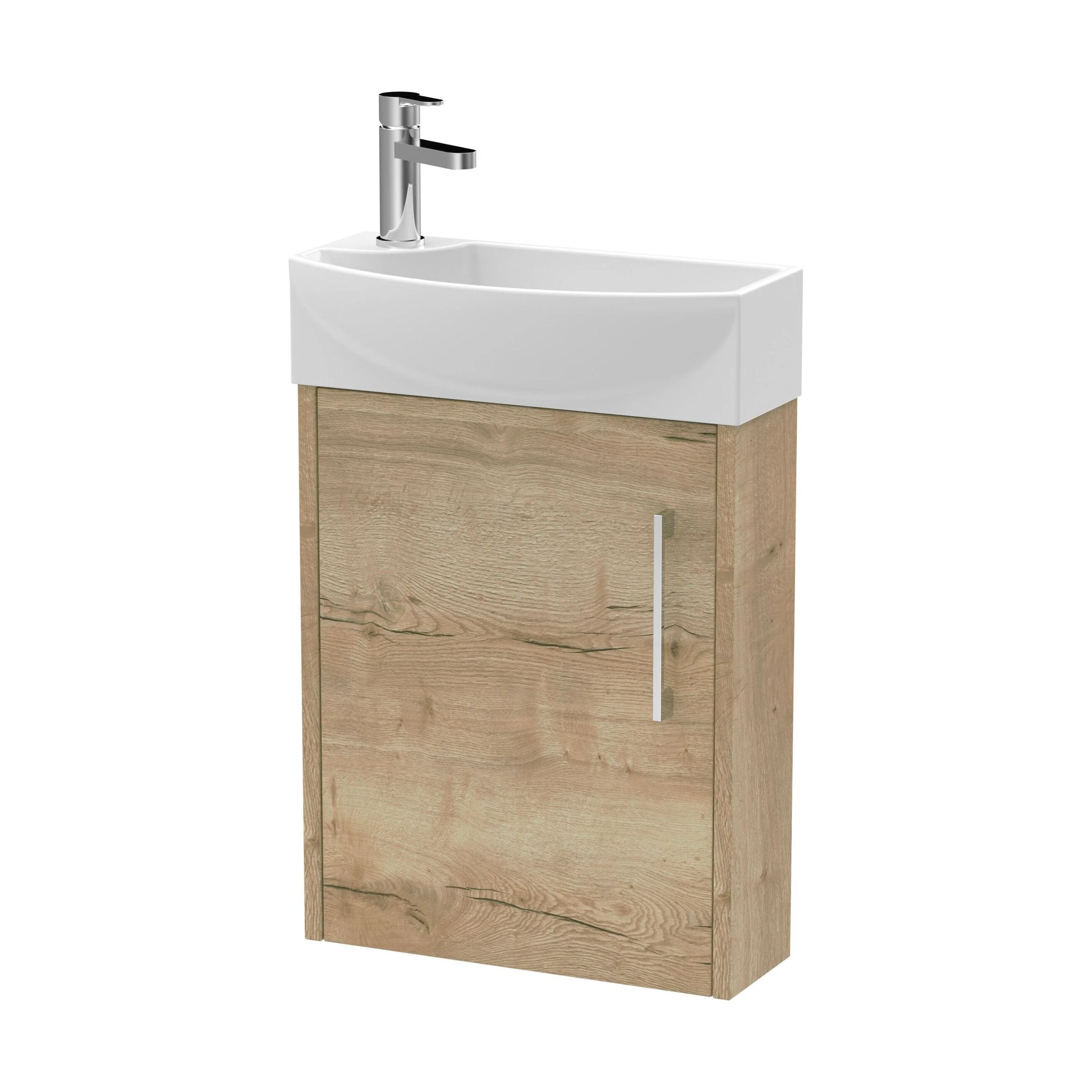 Winshill Contemporary 1 Door Right-Hand Wall Hung Cloakroom Vanity Unit with Basin, Light Oak, 440mm