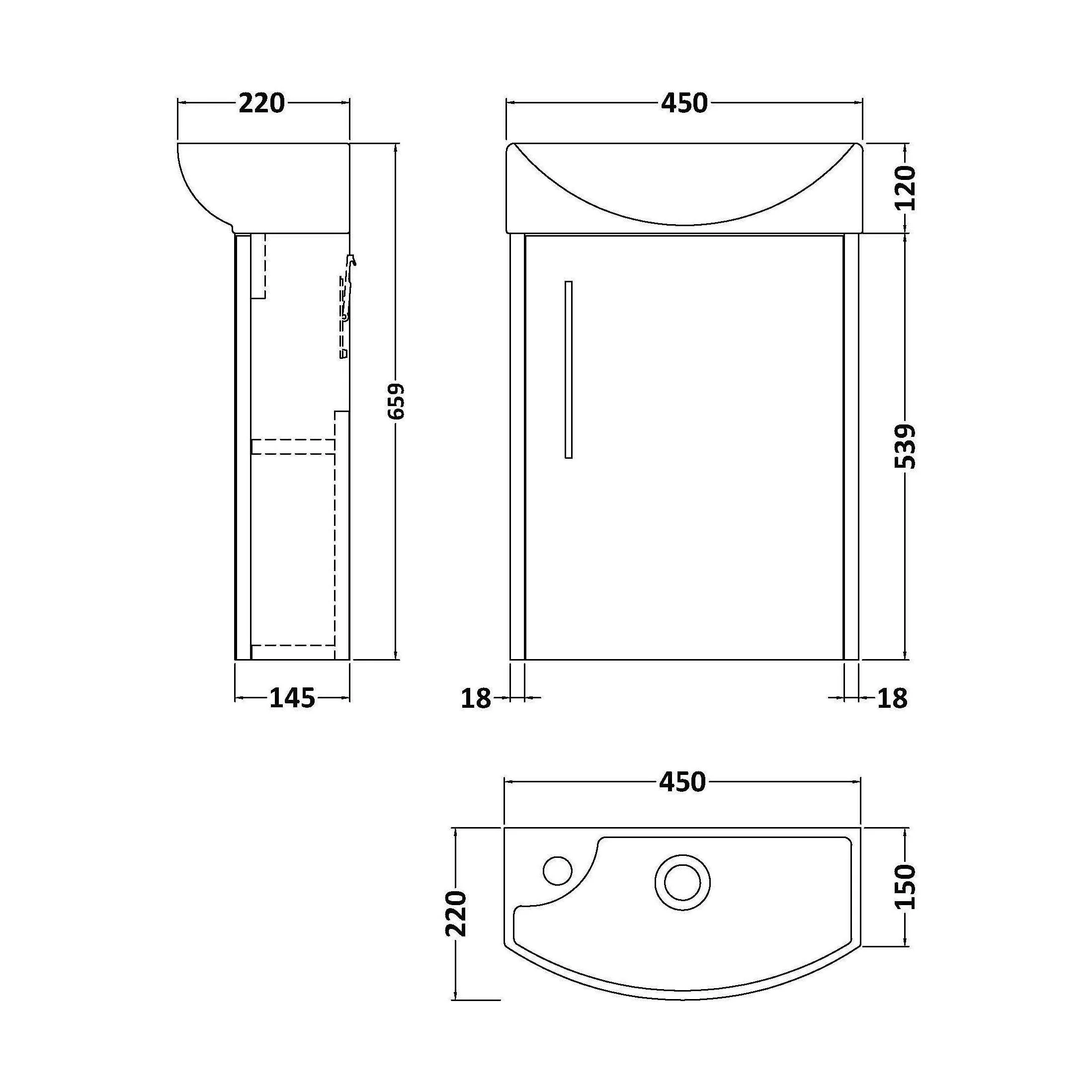 Winshill Contemporary 1 Door Right-Hand Wall Hung Cloakroom Vanity Unit with Basin, Light Oak, 440mm - Image 2