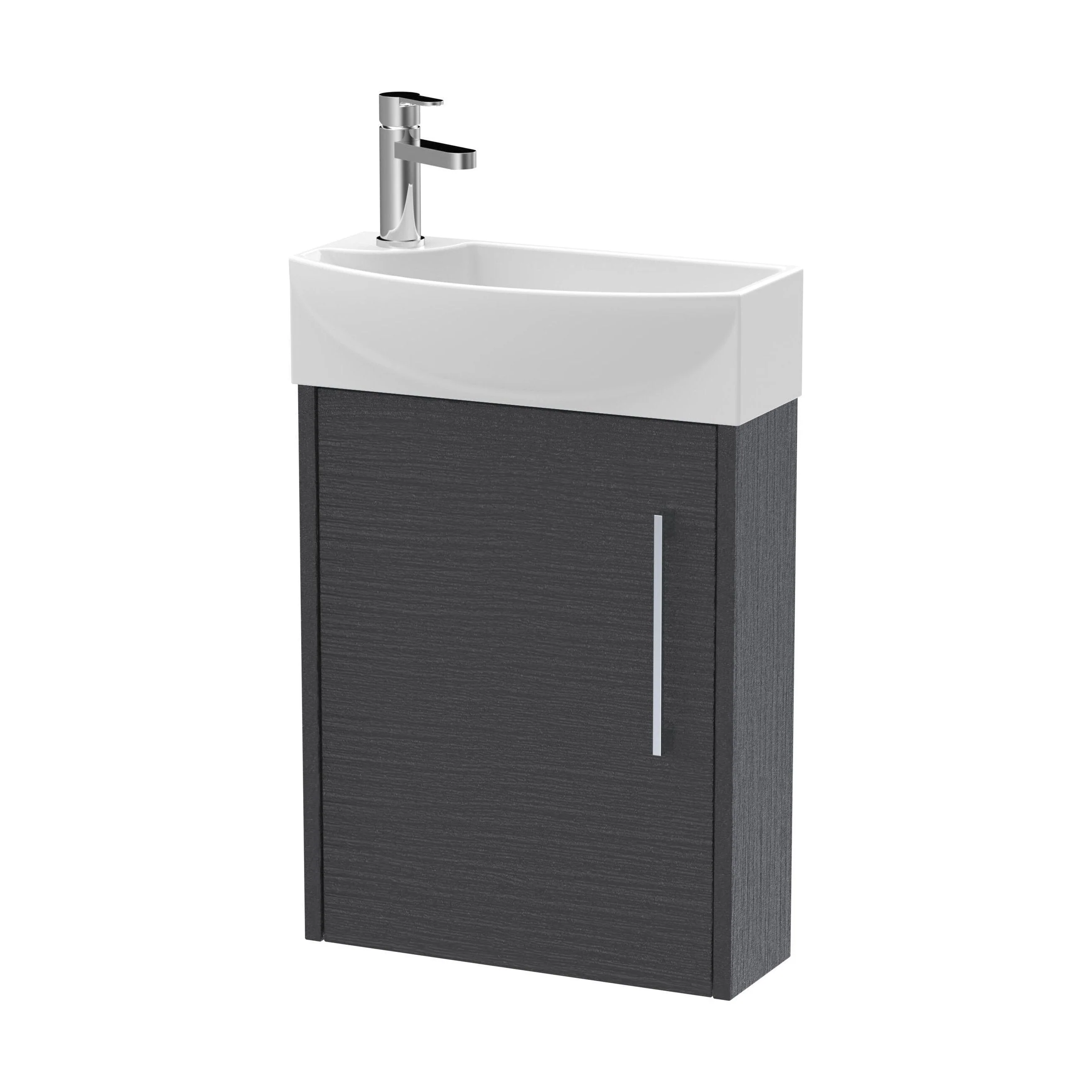 Winshill Contemporary 1 Door Right-Hand Wall Hung Cloakroom Vanity Unit with Basin, Woodgrain Dark Grey, 440mm